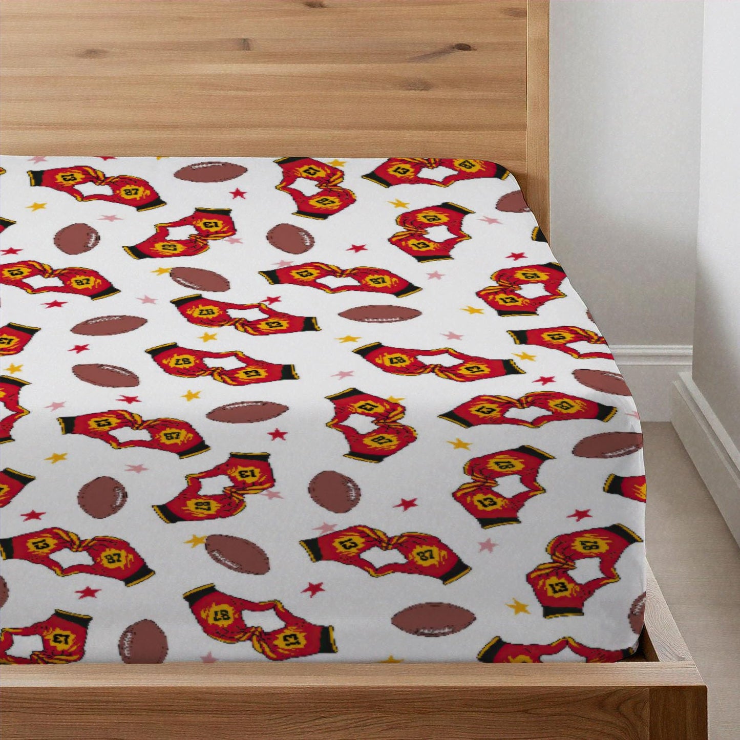 Allenjoy Twin Size Kansas City Fitted Sheet Professional Football Team Bed Flat Sheets Bedding Set Deep Pockets Up to 16" Bedroom Decor with 1 Pillowcase SC00079-009