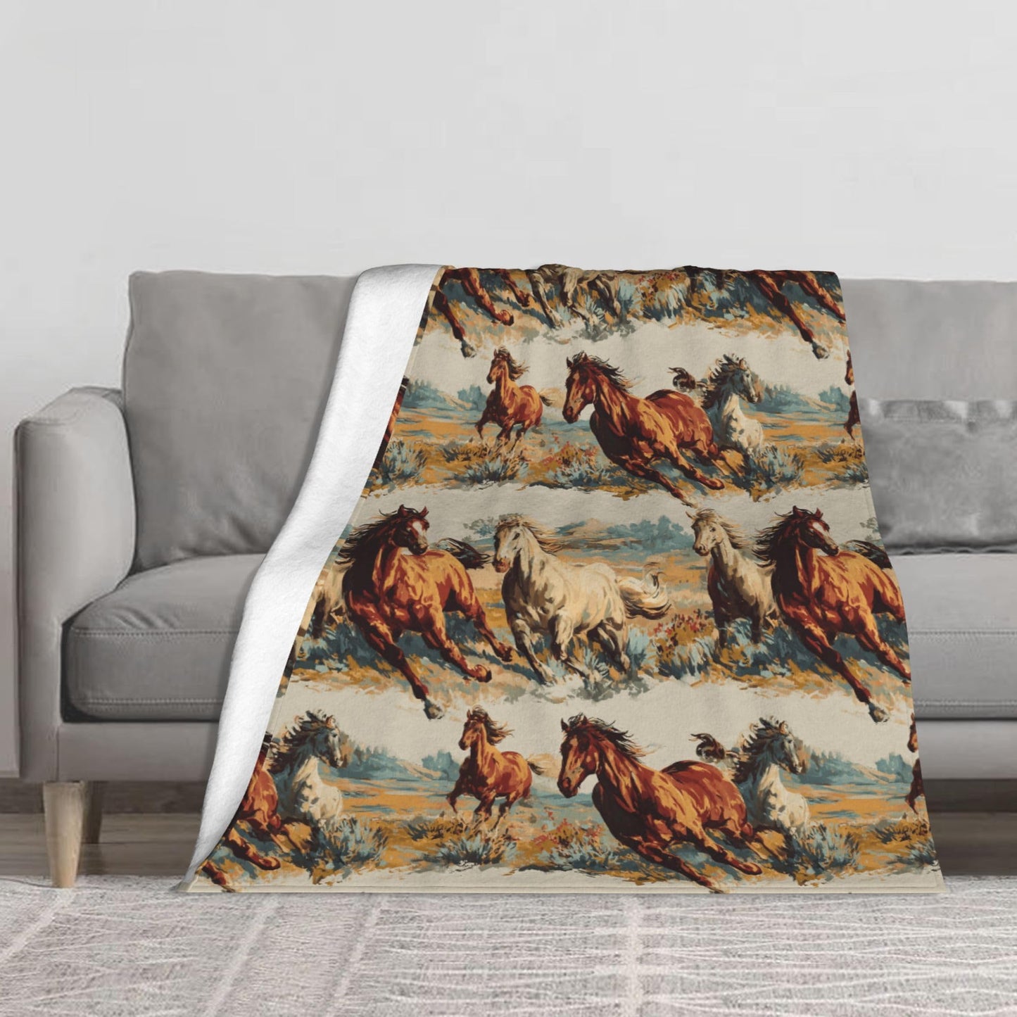 Vintage Horse Western Flannel Throw Blanket Soft Cozy Blanket for Living Room Couch Sofa Bed 50 x 60 Inches
