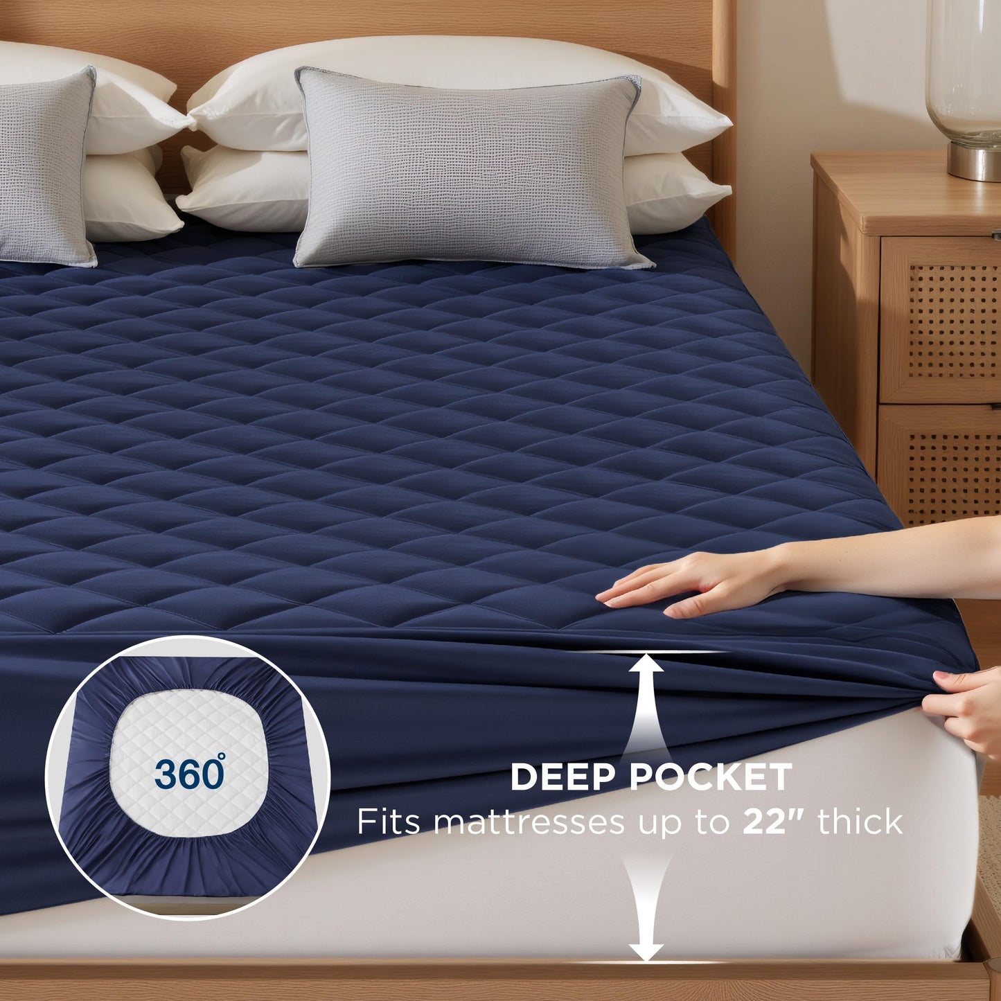 Bedsure Twin XL Mattress Protector, Quilted Waterproof Mattress Pad with Deep Pocket up to 22 Inches, Soft Breathable Noiseless Mattress Topper, Bed Cover for Home Bedroom Hotel – Navy Blue