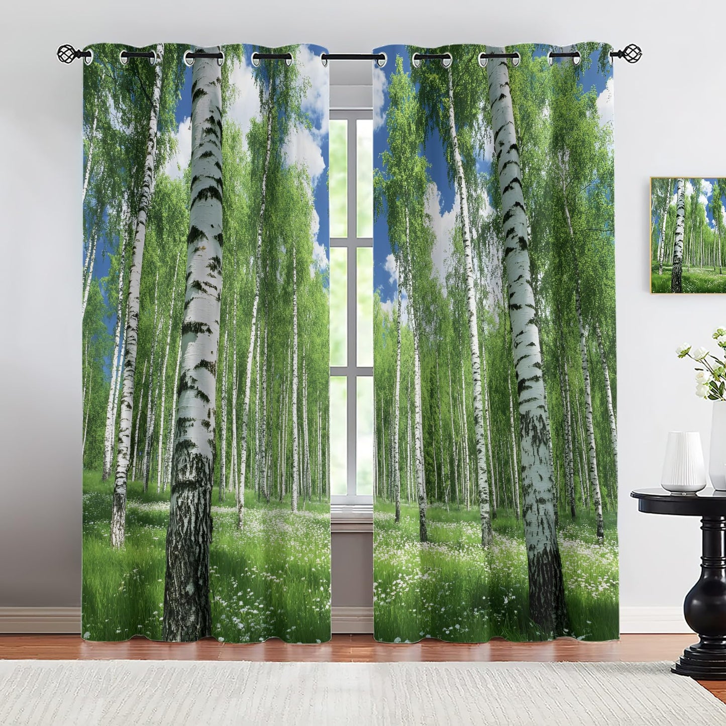 JAXIUOF Birch Trees Curtains for Bedroom 63 Inch Long 2 Panels, Jungle Landscape Blackout Curtains, Summer Forest Window Treatment, Thermal Insulated Drapes for Bedroom Office Kitchen