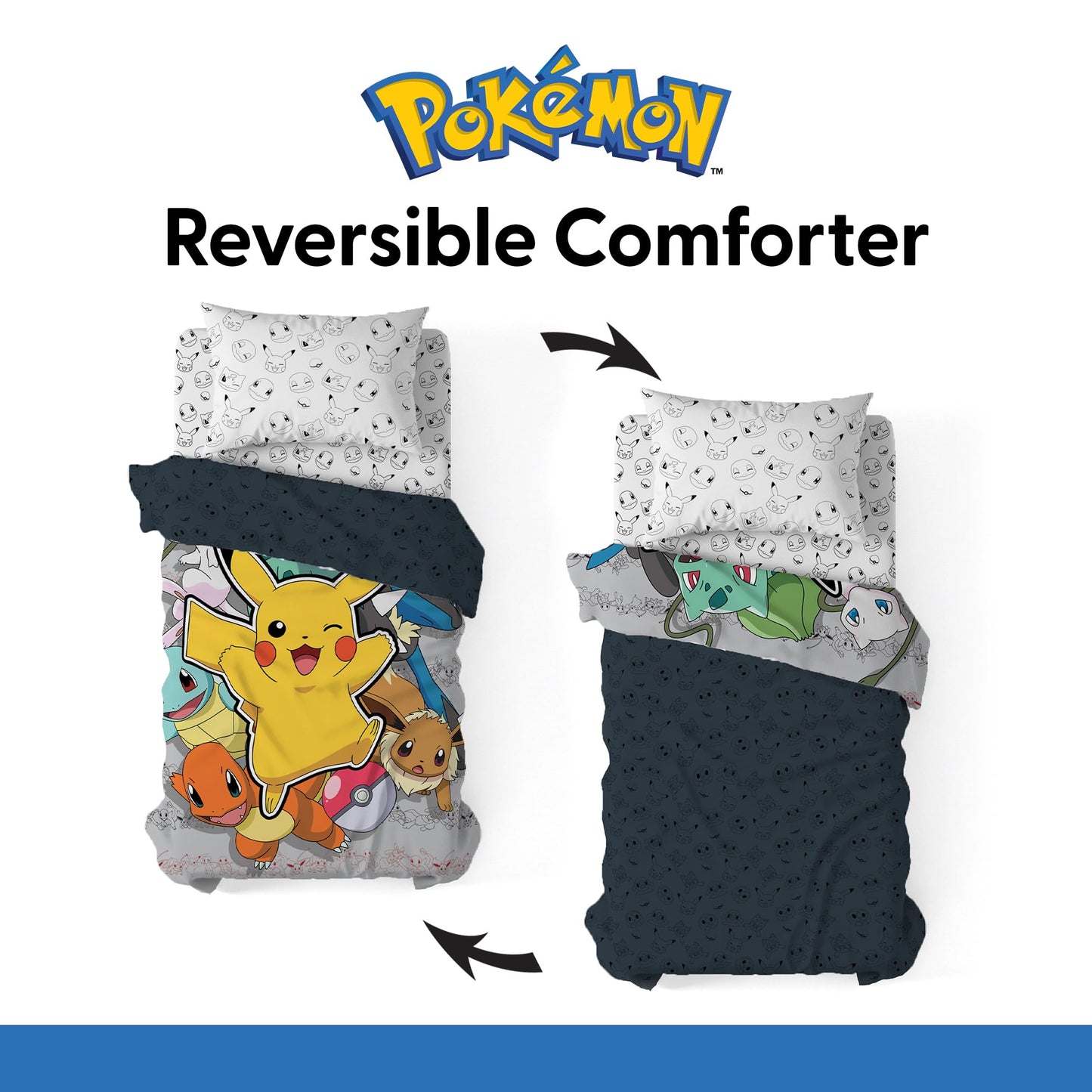 Northwest Pokemon Battle Squad Twin Size Bed in a Bag Set, Pikachu Charmander Squirtle Eevee, Kids Boys Girls Bedding Comforter Sheets