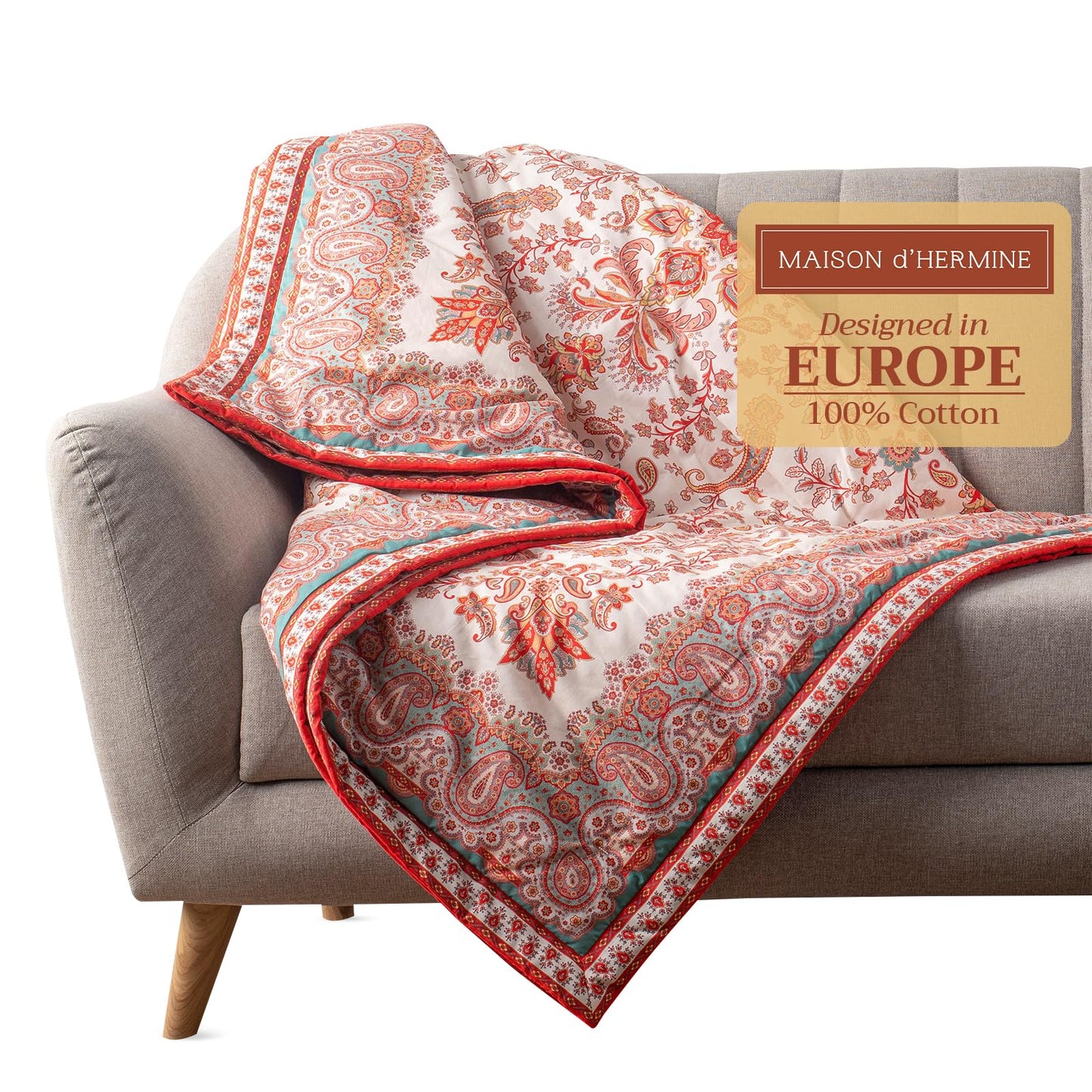 Maison d' Hermine Throw Blanket for Couch Lightweight Soft Warm Breathable Cotton Throw Blankets for Bed Girls Boys Women Men Gifts Sofa Travel Living Room Spring Summer (Cachemire, 60" X 80")