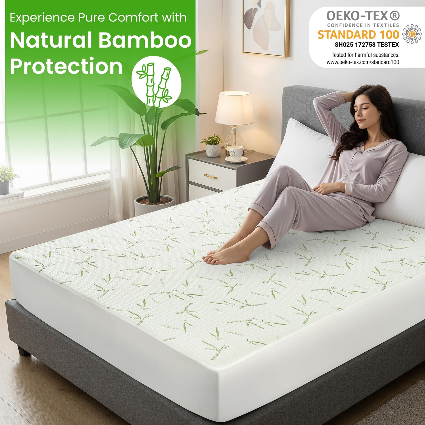 Hannah Linen Viscose derived from Bamboo Cooling Mattress Protector, 100% Waterproof - Soft and Breathable, 280 GSM Fitted Style Mattress Cover, 16 Inches Deep Pocket - King, 80x78
