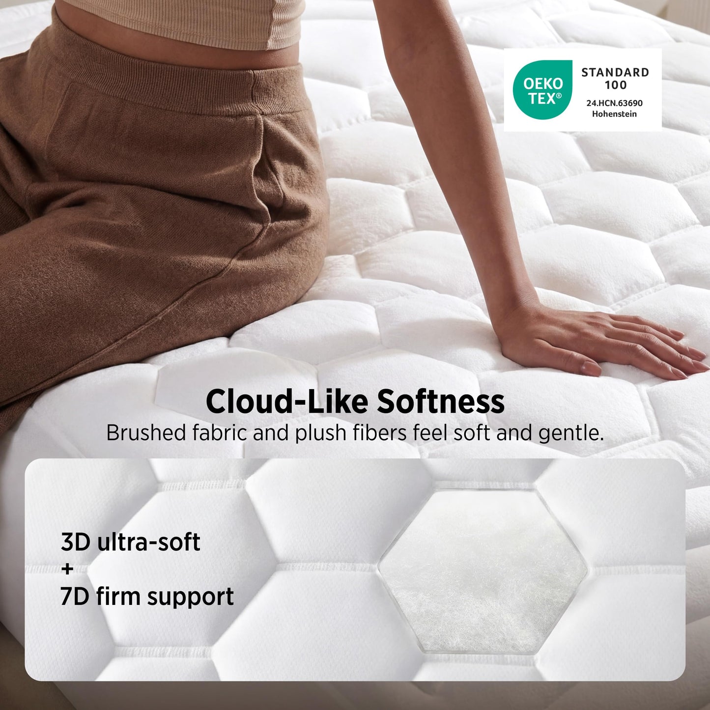 Bedsure Queen Mattress Pad - Quilted Fitted Mattress Topper Protector with 8-21 Inches Deep Pocket, Noiseless Breathable Bed Cover Padded, Machine Washable, White, 60x80 Inches