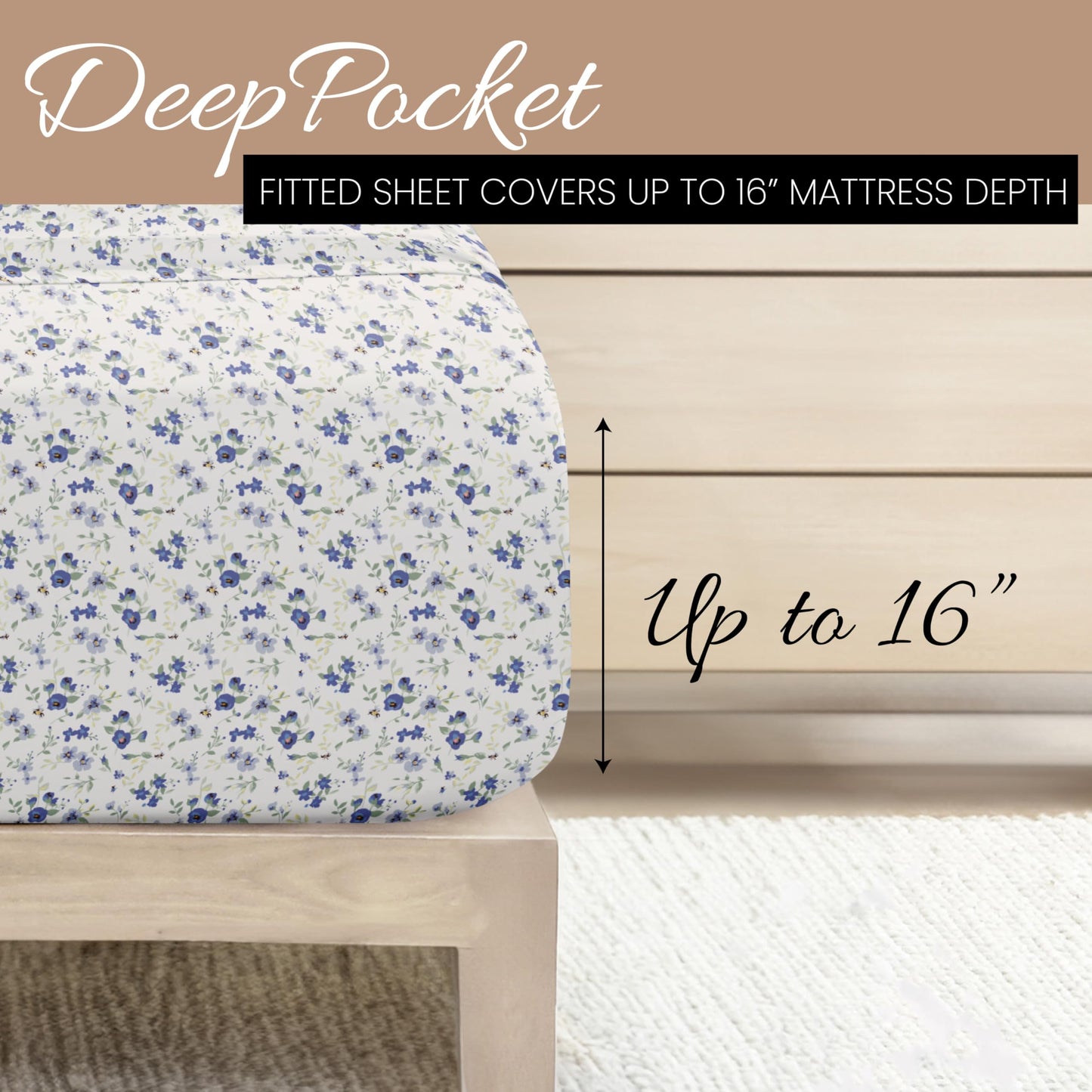 Linen Market Patterned Microfiber Full Sheet Set 4 Piece – Oeko-TEX Certified Ultra Soft & Wrinkle-Free - 16" Deep Pocket Sheets - Easy Care Full Size - Blossoms Light Blue