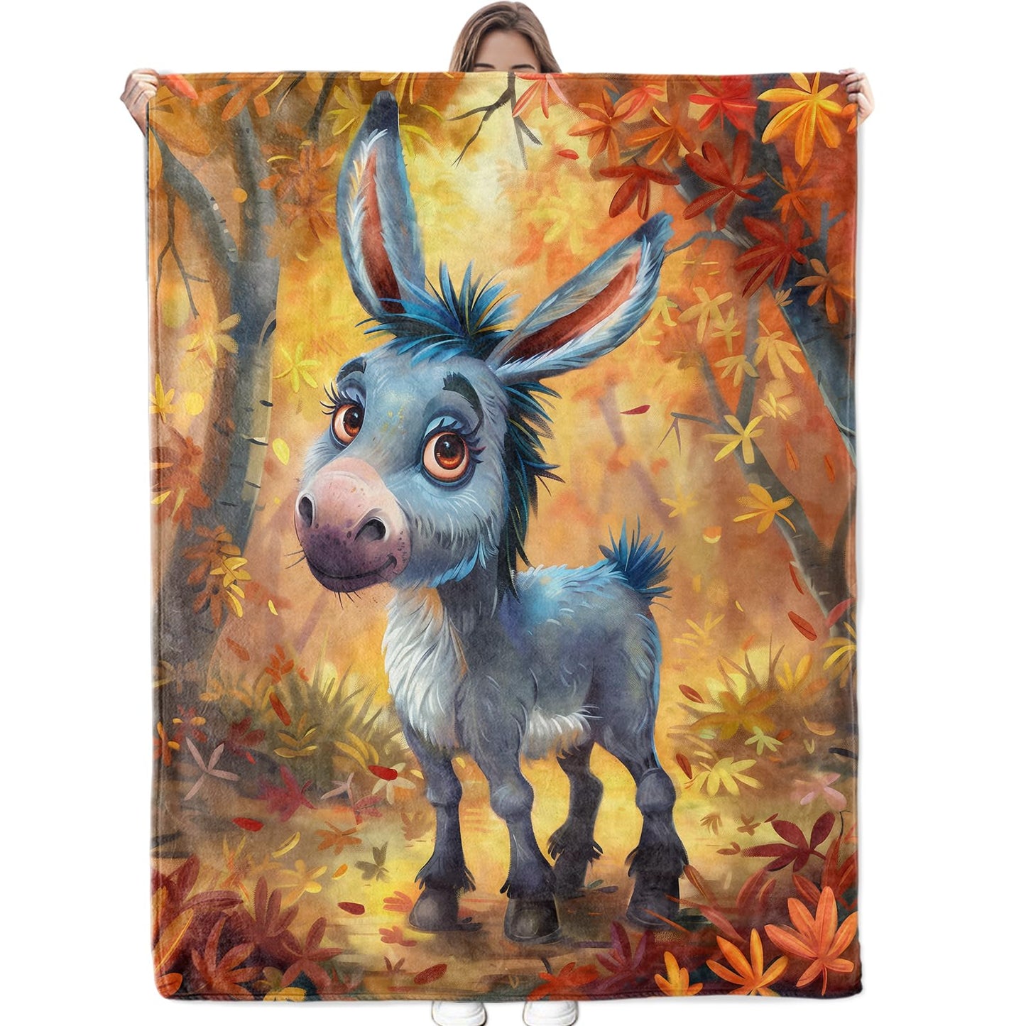 Bidesk Adorable Autumn Donkey Blanket Cozy Soft Flannel Throw Blanket - Lightweight & Warm Blankets for Couch, Bed, Travel, Fuzzy Outdoor Comfort Wrap, for Women Adults Kids 60"×50"