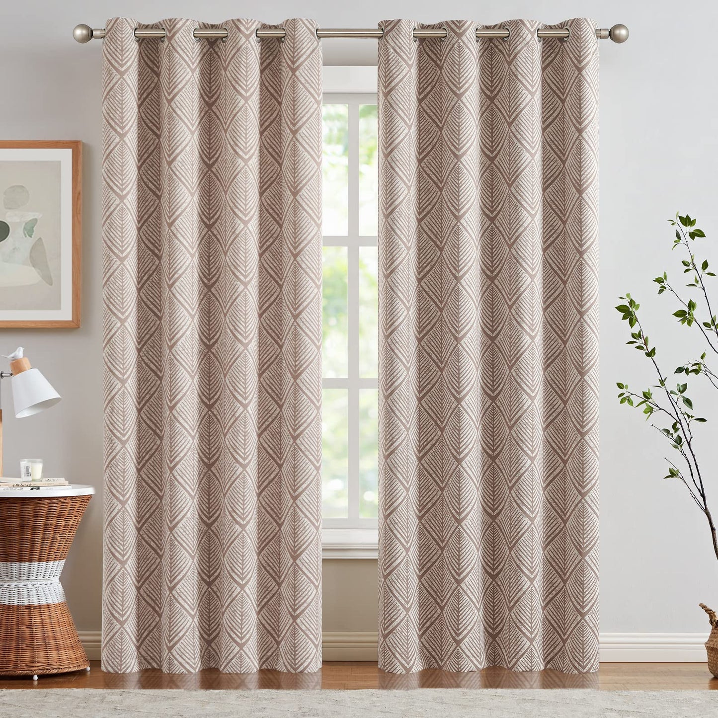jinchan 80% Blackout Curtains for Living Room, Geometric Patterns Drapes for Bedroom, Window Treatments for Room Darkening, Grommet Top Thermal Insulated Curtains 84 inch Length 2 Panels Set, Brown
