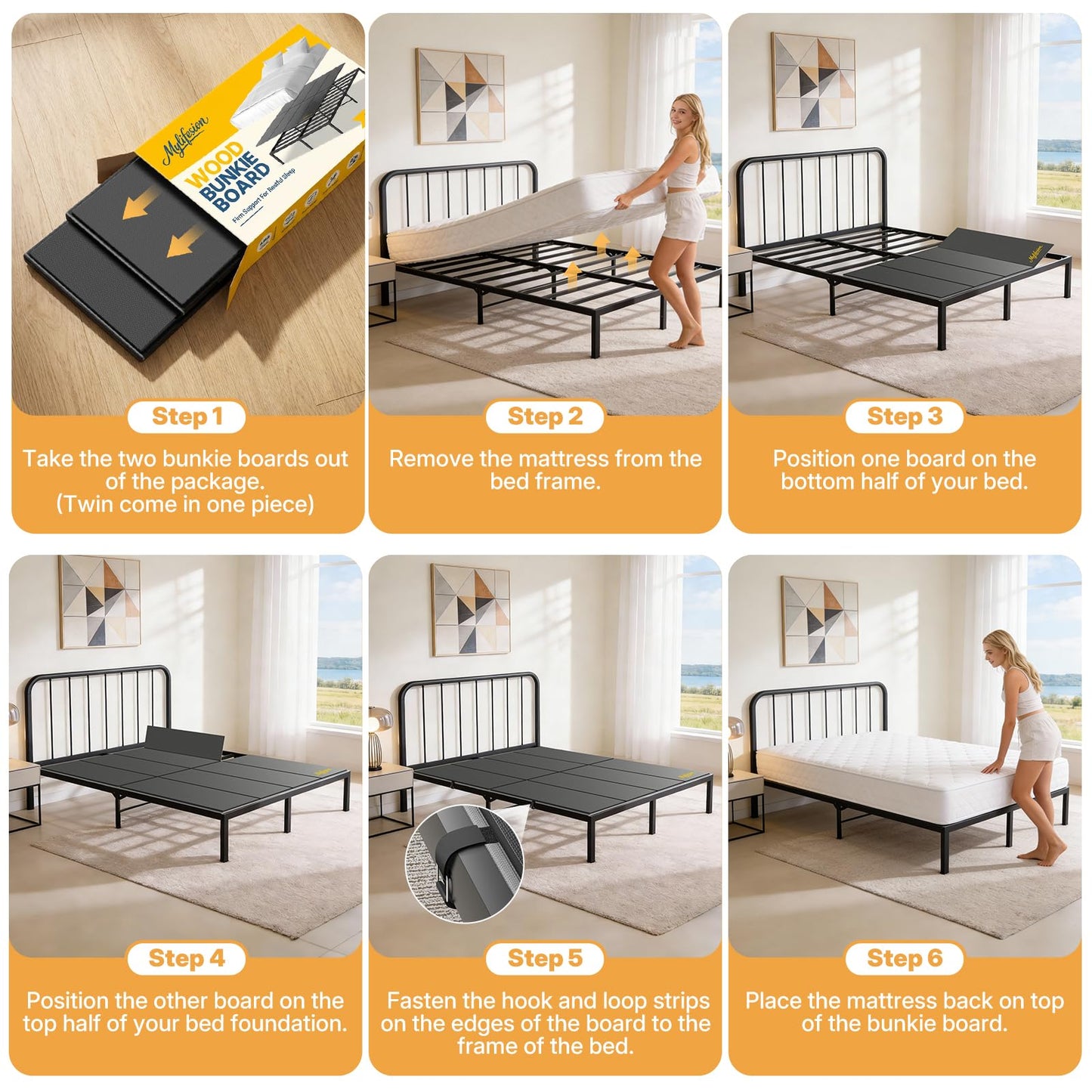 Bunkie Board King Size (76x80'') - Extra Sturdy Wood Bed Boards for Slatted Metal Frame, Sleeper Sofa Support Board to Stop Sagging Mattress, Breathable, Quiet, Anti-Slip and Moisture-Resistant