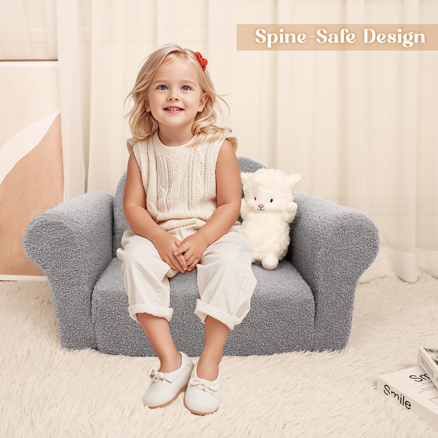 Hrebr Chairs for Toddler, 2-in-1 Toddler Soft Teddy Baby Couch Fold Out, Convertible Chair to Lounger for Girls and Boys|Safety Certified | Gift for Children