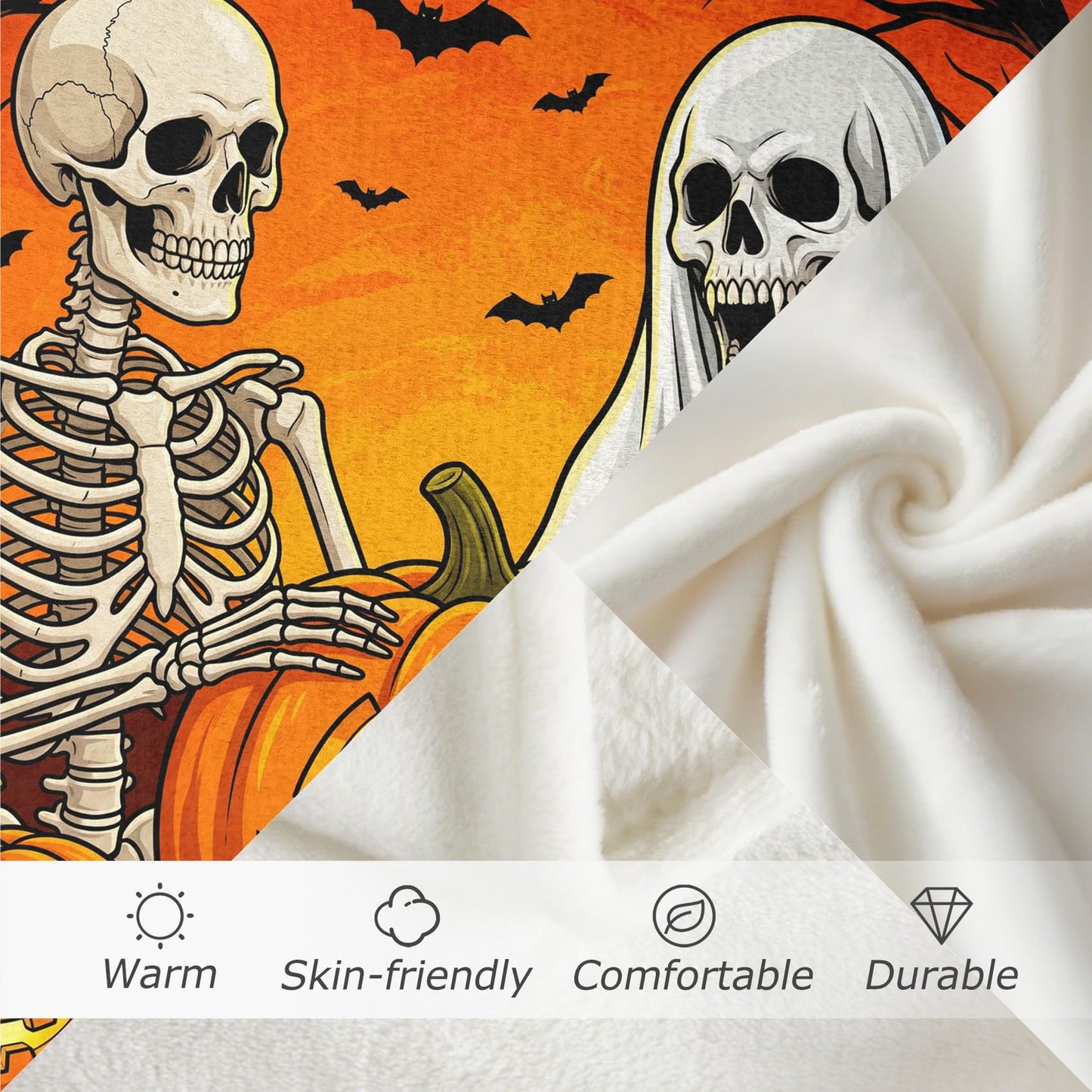 GEDAEUBA Halloween Throw Blanket for Bed - Spooky Ghost Skeleton Pumpkin Bat Fleece Blanket King Size, Soft Cozy Blankets & Throws for Couch, Bed, and Sofa, 90x108 inches