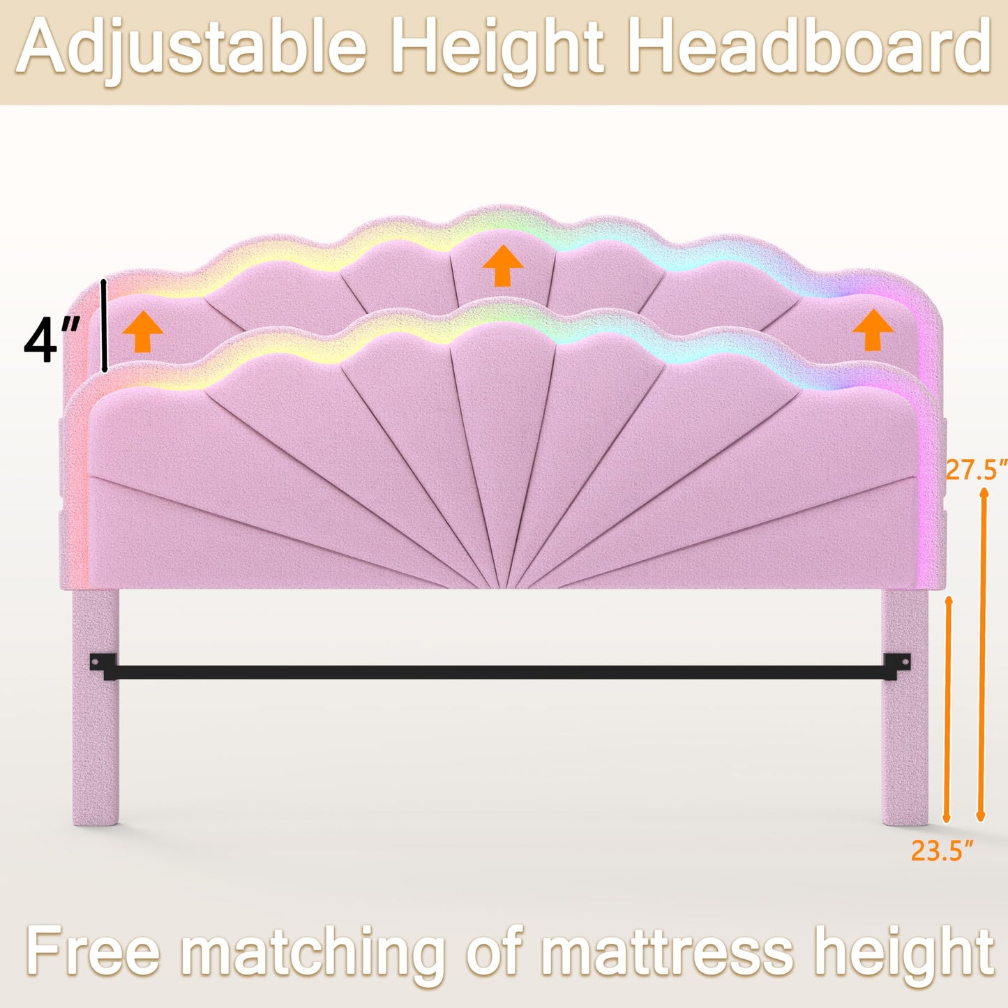 BIOEVER Queen Upholstered Children’s Bed with Storage Drawers,Charging Station & LED Lighting,Teddy Velvet,Quiet Support,Easy Assembly,Pink