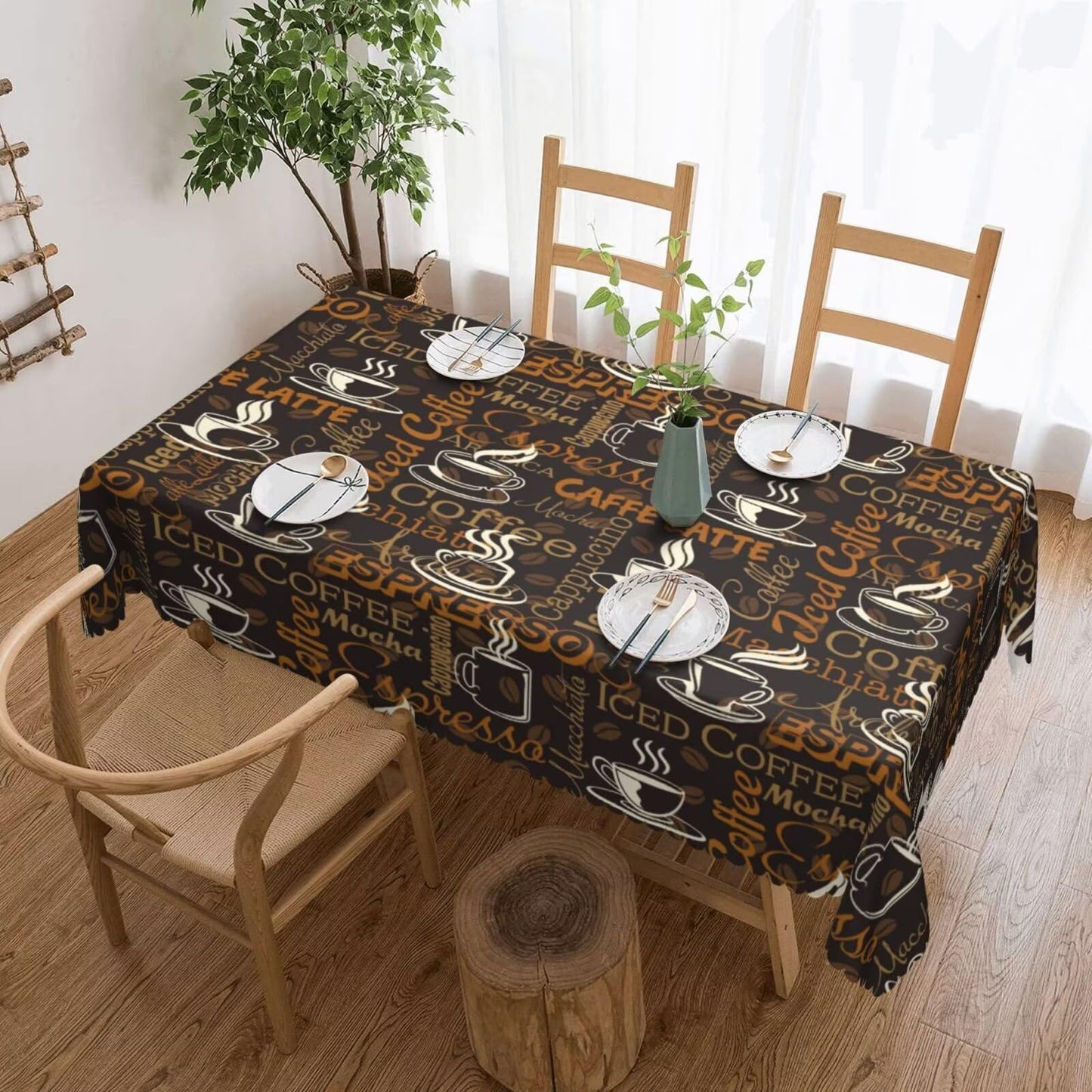 ZEJAYFEY Brown Coffee Rectangle Tablecloth Retro Cafe Theme Beans Table Cloths Americano Espresso Caffee Latte Cup Mocha Washable Table Cover for Home Kitchen Dining Party Decor 54 x 72 Inch
