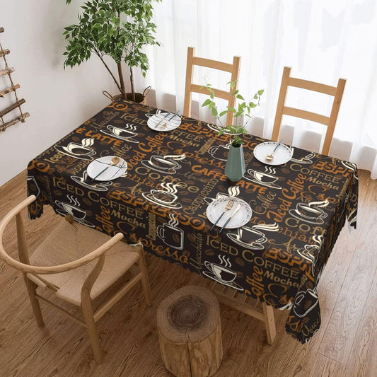 ZEJAYFEY Brown Coffee Rectangle Tablecloth Retro Cafe Theme Beans Table Cloths Americano Espresso Caffee Latte Cup Mocha Washable Table Cover for Home Kitchen Dining Party Decor 54 x 72 Inch