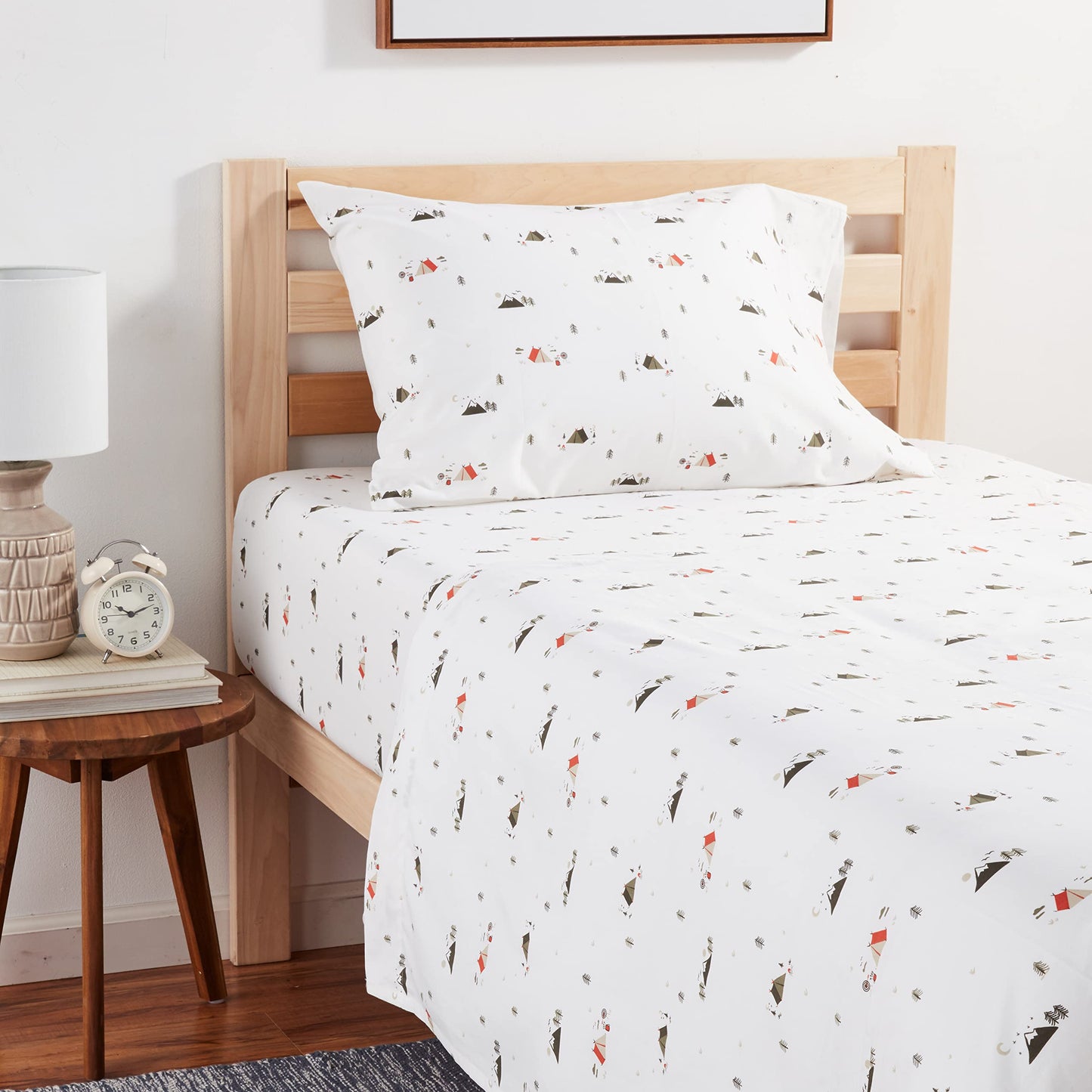 Eddie Bauer - Twin Size Sheet Set, 100% Cotton Percale Bedding, Crisp & Breathable Bed Sheets with Pillowcase, Fully Elastic Fitted Sheet, Deep Pocket Fit (Cascade Camping)