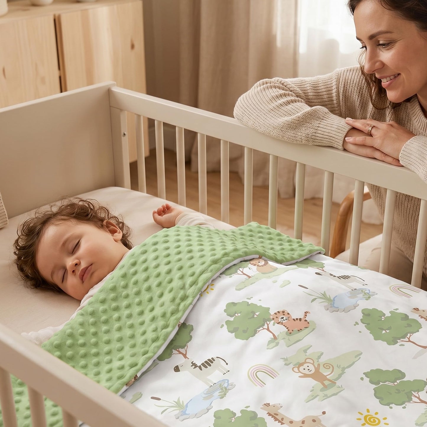 CIVARUA KIDS Baby Blankets for Neutral, Green Animals, 30x40 | Soft Cozy Fleece Receiving Blanket for Newborn & Toddler, 3D Minky Dotted Backing, Breathable for Crib, Stroller & Tummy Time