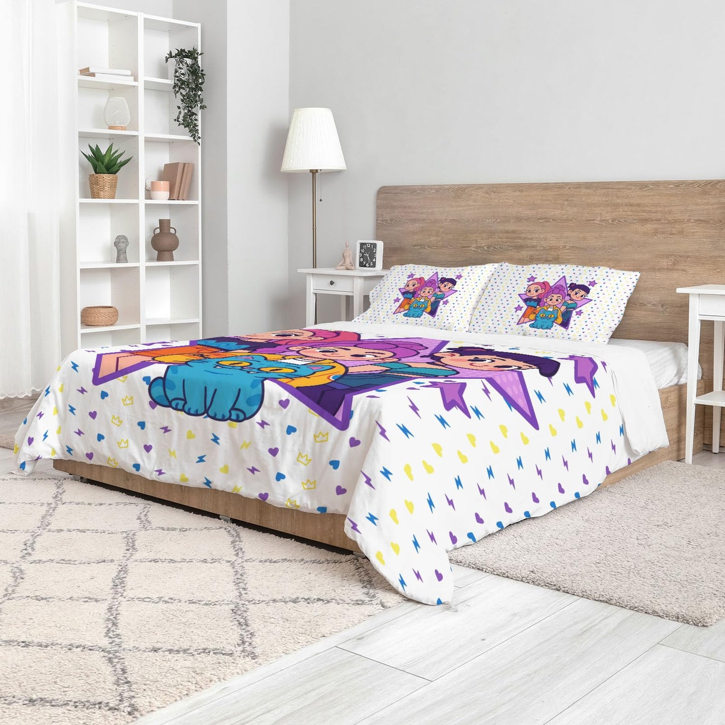 Allenjoy Cute Korean Anime Hunter Comforter Set with 1 Pillowcase for Girls Teens Women Fans Daughter Bedroom Nursery Bedding Room Decor, Machine Washable Durable Twin Size