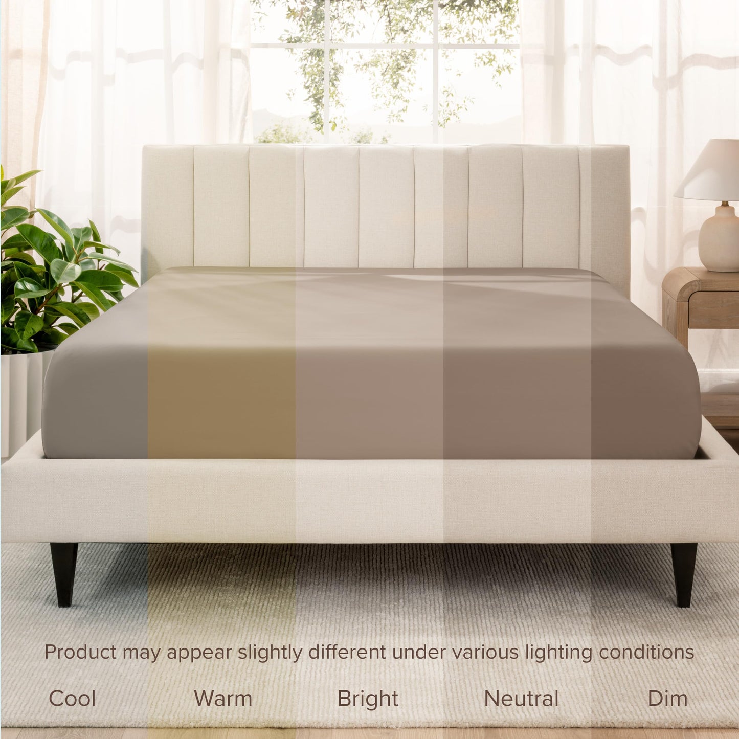 Bare Home 100% Organic Cotton Sateen Fitted Sheet - 400 Thread Count - Smooth Sateen Weave - Breathable & Cooling - Hotel Luxury - Durable Fitted Sheet - Deep Pocket (King, Taupe)