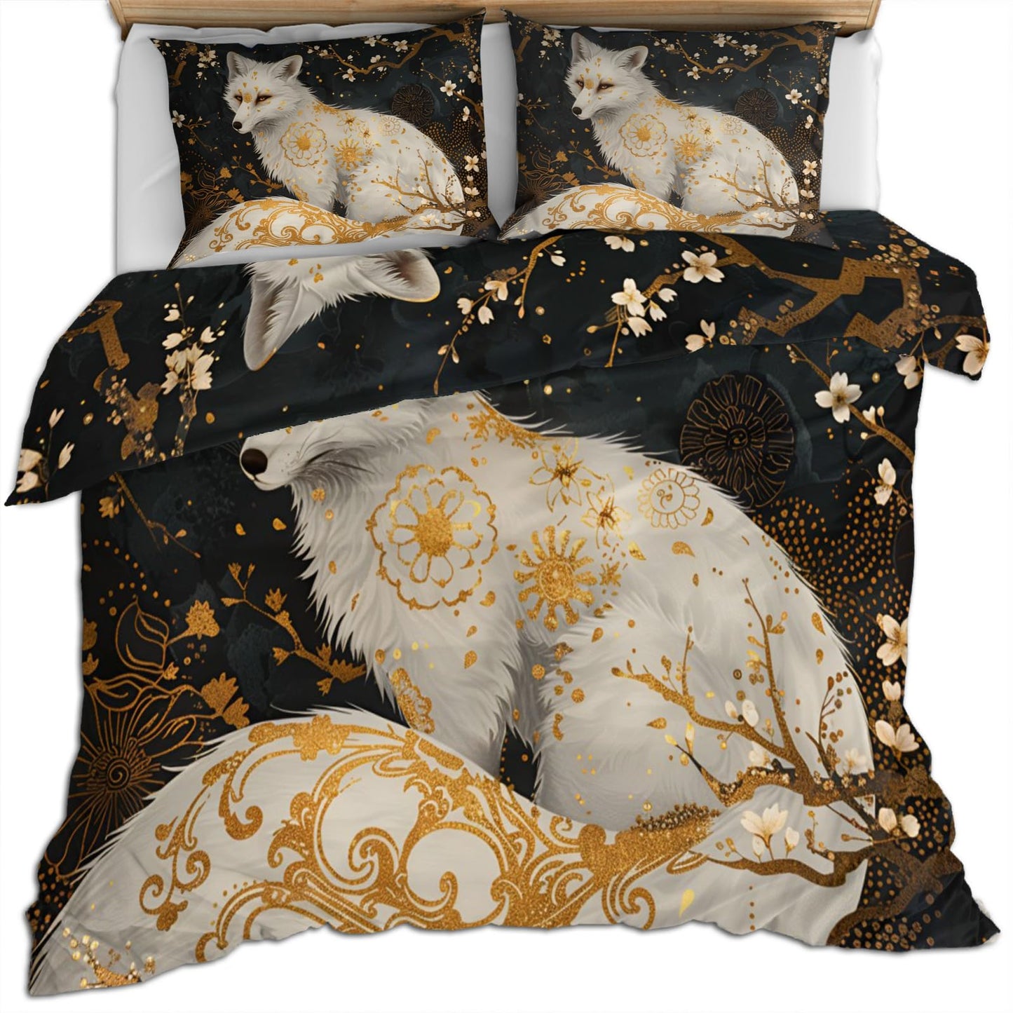 PAISUOQ Fox Duvet Cover Queen Size - Mysterious Fox Home Decor & Gifts, 3 Piece Back to School Dorm Bedding, Easy Care Microfiber Comforter Cover & Pillowcases, Boho Jungle