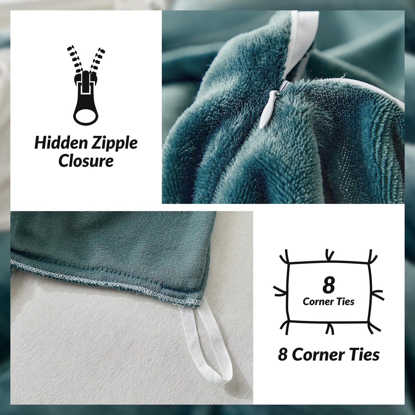 WARMDERN Peacock Blue Velvet Duvet Cover Set Queen Size, Luxury Milk Velvet Bedding Duvet Cover with Zipper Closure, 3pcs Ultra Soft Duvet Covers for All Seasons, 90" x 90", Peacock Blue