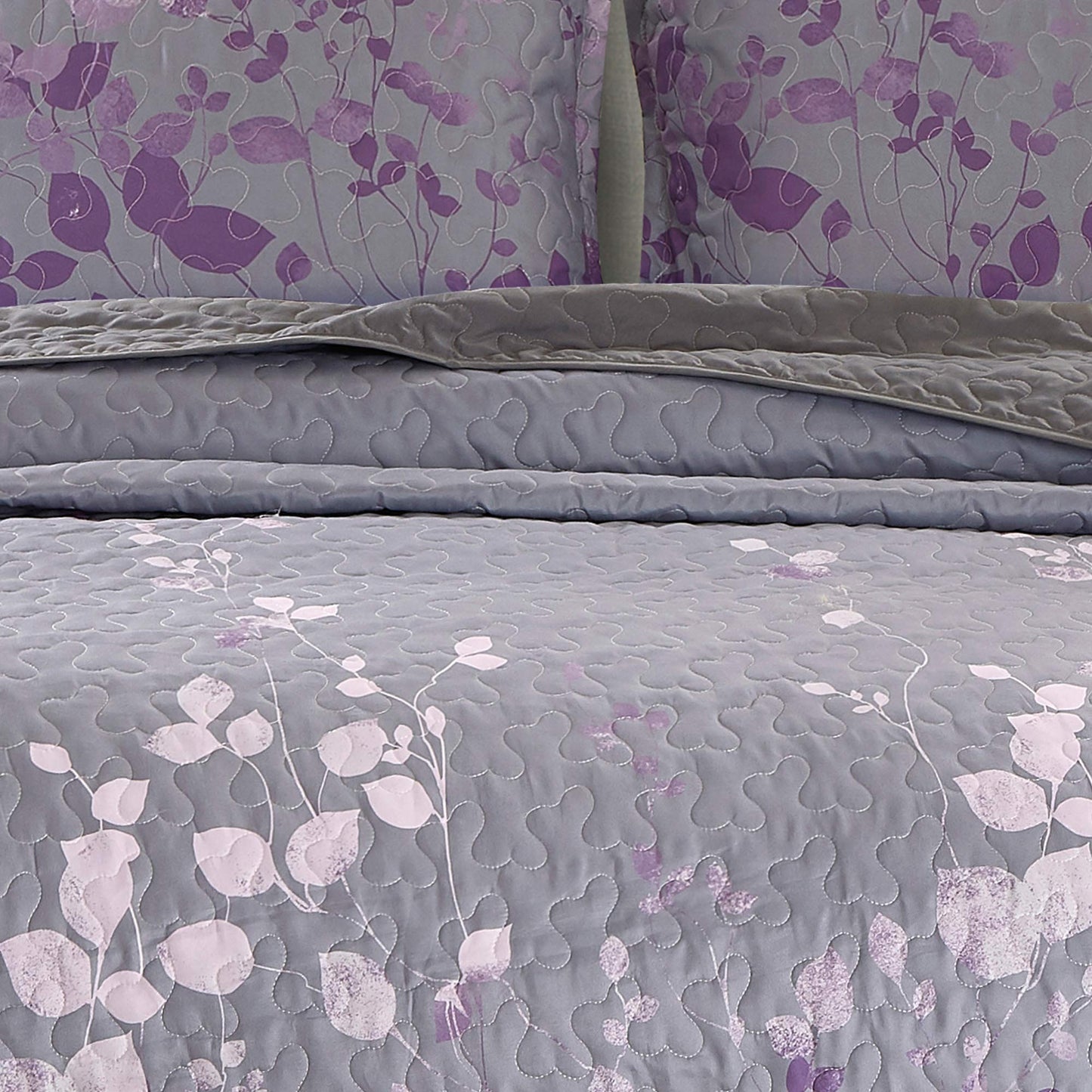 Masterplay 3-Piece Fine Printed Oversize (118 inchx95 inch ) Quilt Set,Bedspread Coverlet King Size Bed Cover (Dark Grey,Purple Gradient,Vine)