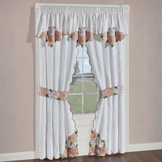Lovington Floral Luxury Matelasse Window 3 Ascot Valances & Curtains Set