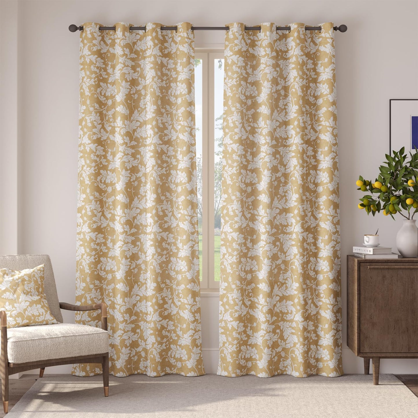 jinchan Vintage Curtains 84 Inch Long Cream Scroll Leaf Gold Curtians for Living Room Bedroom Room Darkenign Drapes Thermal Insulated Classic Traditional Privacy Grommet Top 2 Panels