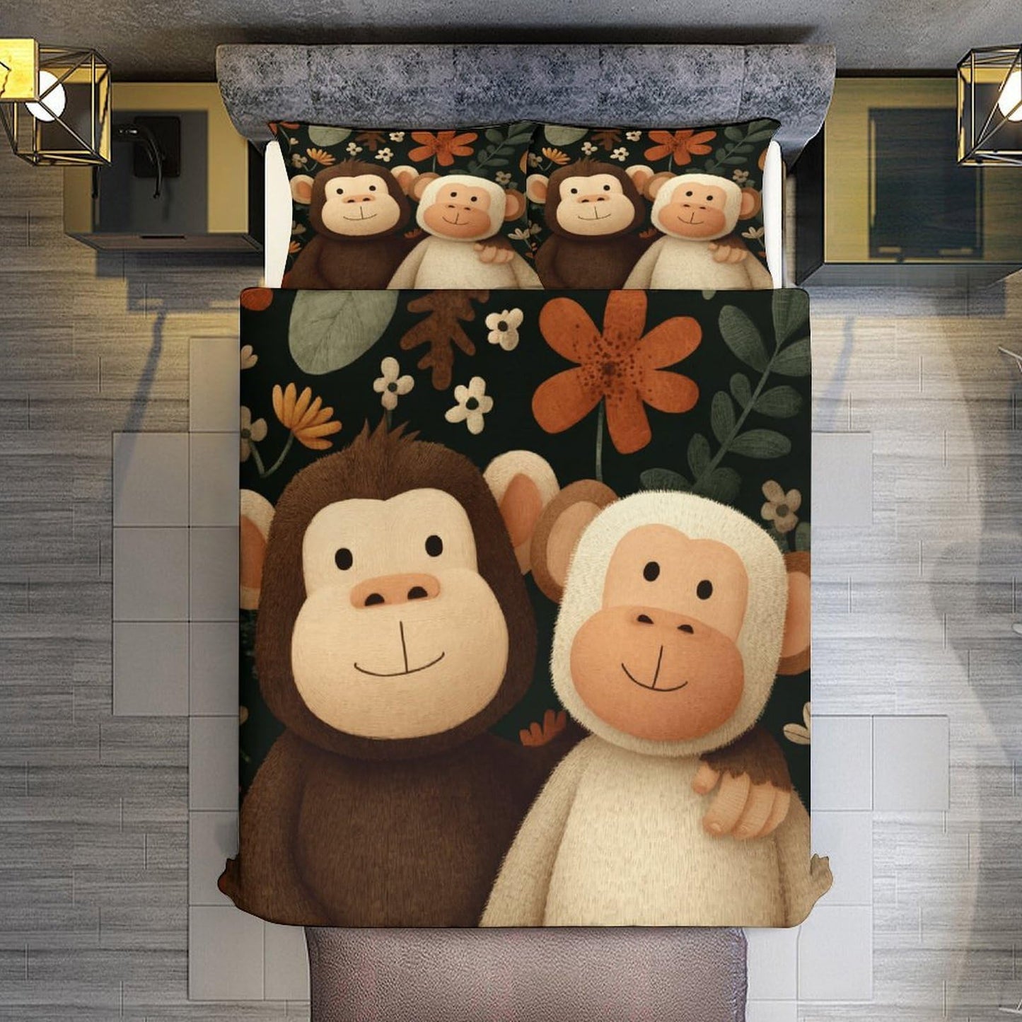 Kjdfhk Monkey Friends Bedding Comforter Sets Bedding Set 3 Pieces (1 Duvet Cover 2 Pillowcases) with Zipper Closure Lightweight