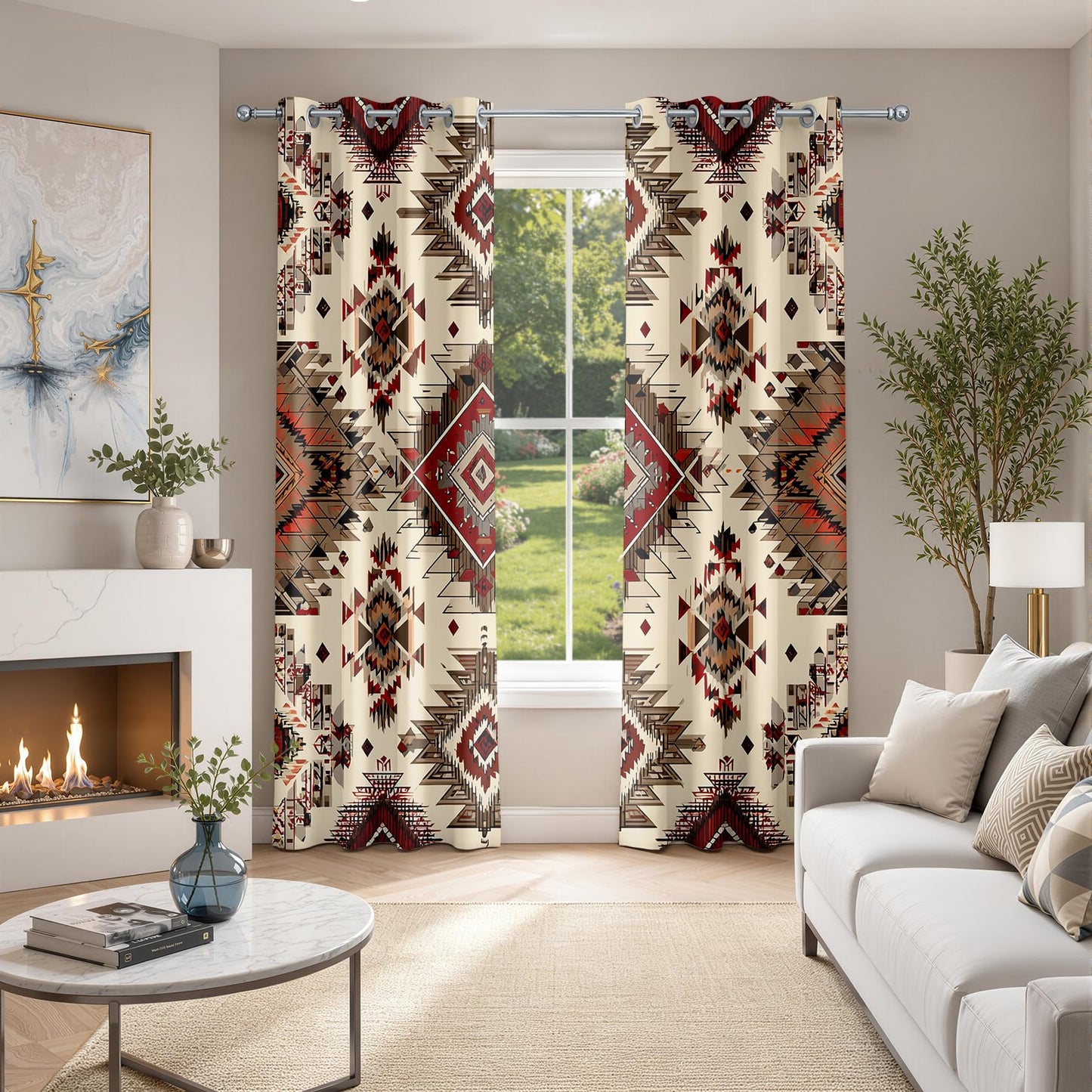 Southwestern Patterned Curtains Blackout, Thermal Insulated Room Darkening Grommet Drapes for Bedroom Living Room, 63 Inch Curtains 2 Panel Set, Western Aztec Native American Tribal Window Treatments