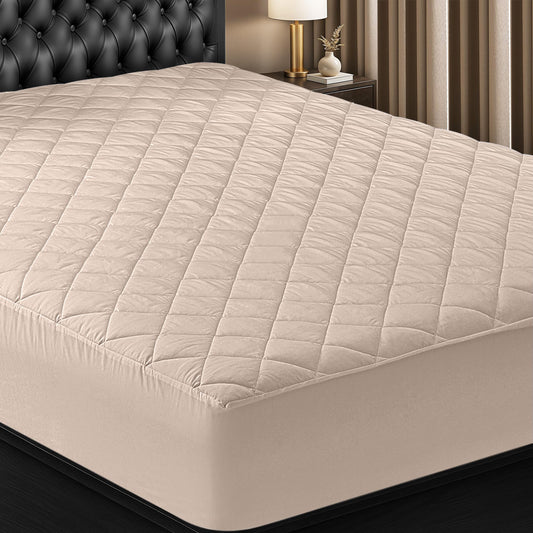 Quilted Fitted Mattress Pad, Queen Mattress Protector Topper with Deep Pocket Stretches up to 16 Inches, Machine Washable Mattress Cover by Utopia Bedding (Beige)