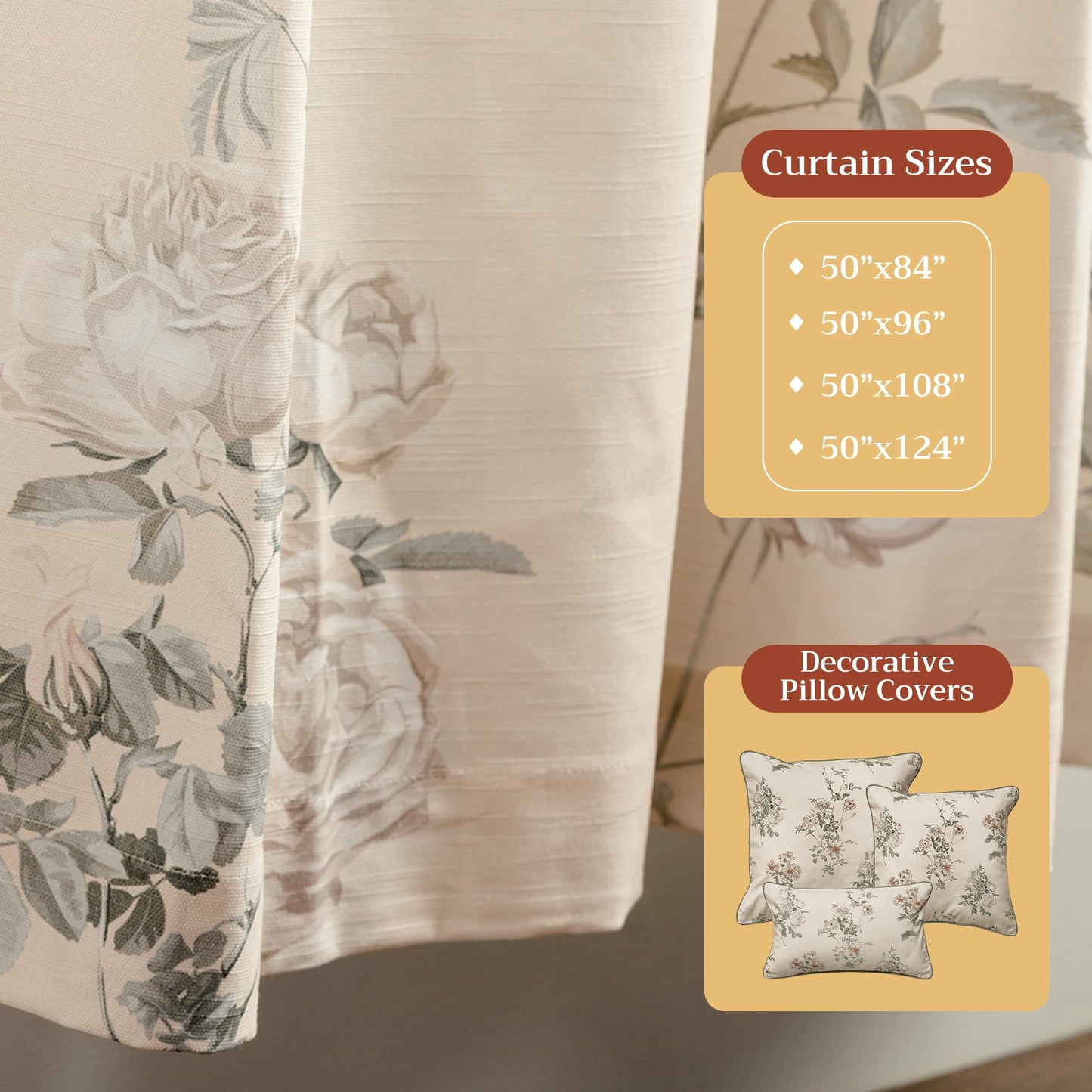 Maison d' Hermine Curtains for Living Room 100% Cotton 96 inch Length One Panel Light Filtering Curtains for Windows with Rod and Loop Pockets Spring Summer (Villette - Dove Grey, 50" W x 96" L)