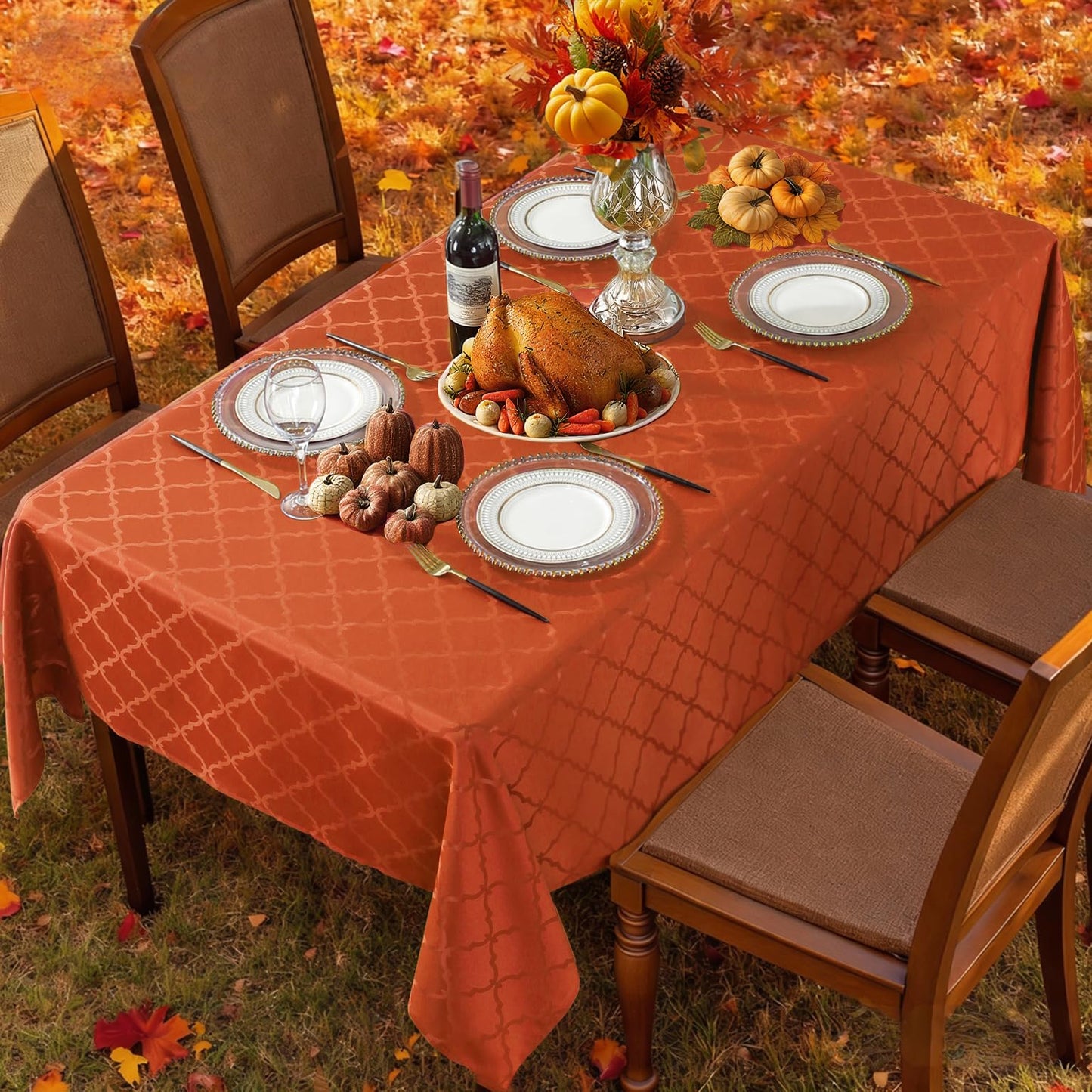 SASTYBALE Thanksgiving Tablecloth Rectangle, Fall Floral Table Cloth Spill Proof Wrinkle Resistant Table Cover for Autumn Harvest, Dining(60"x102",8-10 Seats,Rust/Orange)