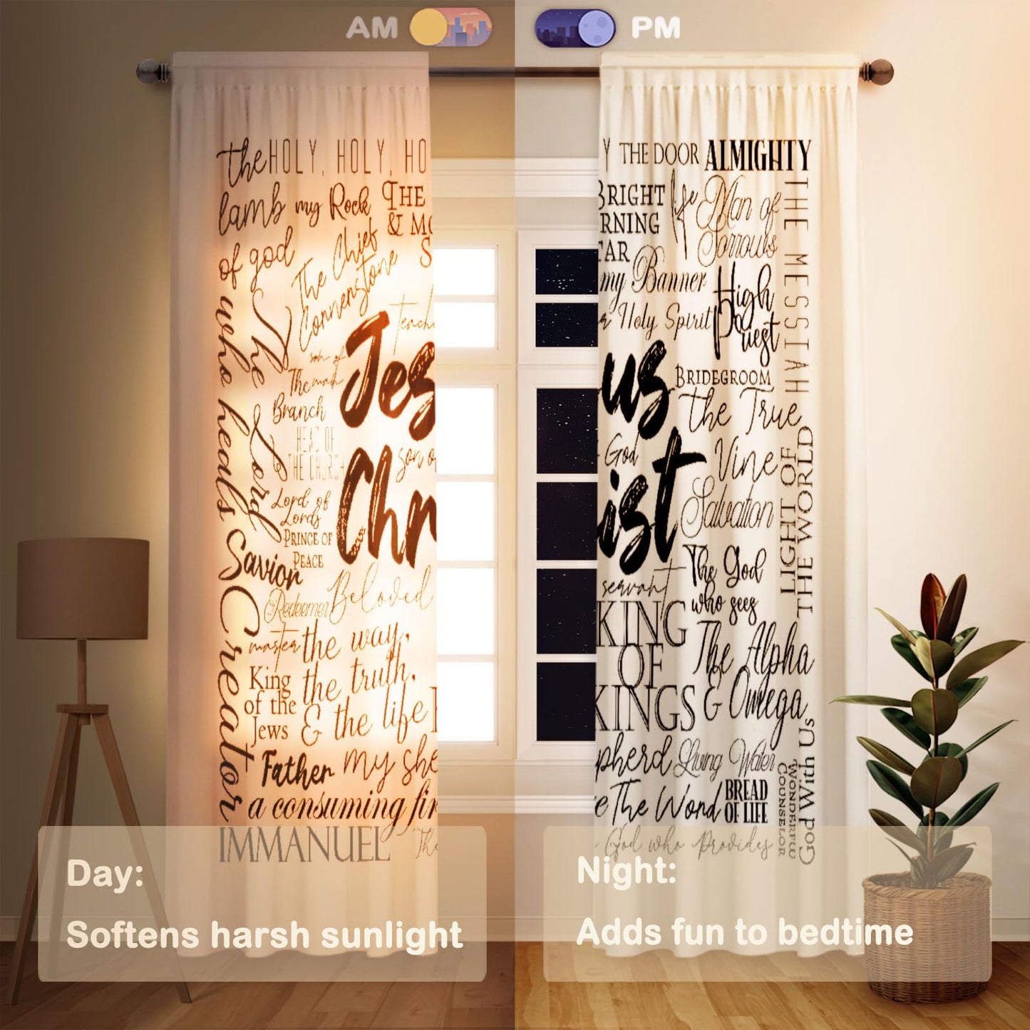 Funnytree Bible Window Curtains Bible Drapes Bedroom Home Room Decor Durable Fabric Machine Washable 82" X 84" SC00332-013