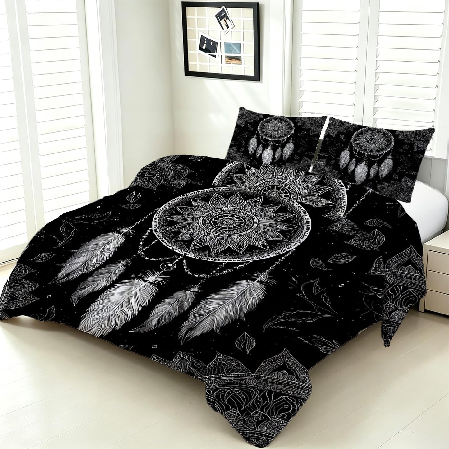 Dream Catcher Comforter Set Twin Size, Bohemia Mandala Bedding Soft Lightweight, Black White Boho Bed Set 2 Pieces, All Season Comforter with 1 Pillowcase for Bedroom Decor, Mb344