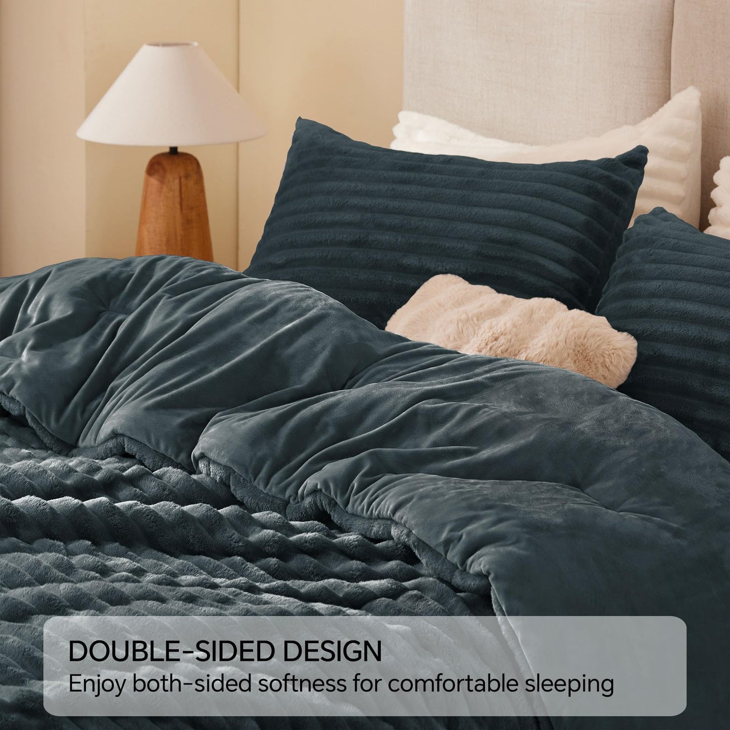 BEDELITE Fleece Queen Comforter Set -Super Soft & Warm Fluffy Dark Grey Bedding, Luxury Fuzzy Heavy Bed Set for All Season with 2 Pillow Cases