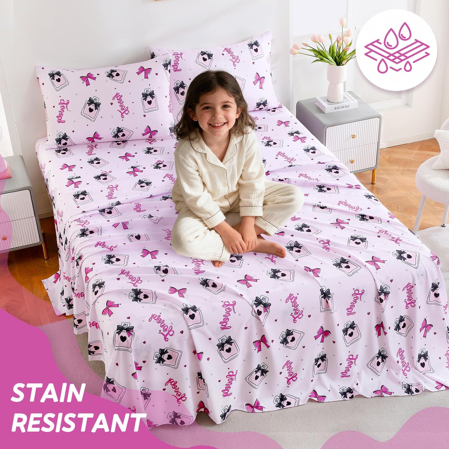 ChicView Queen Sheet Set Kids,4 Pieces Breathable Soft Microfiber Bedsheets for Child Boys Girls, Anti Pilling Deep Pockets Easy Care Bed Sheets, Perfume