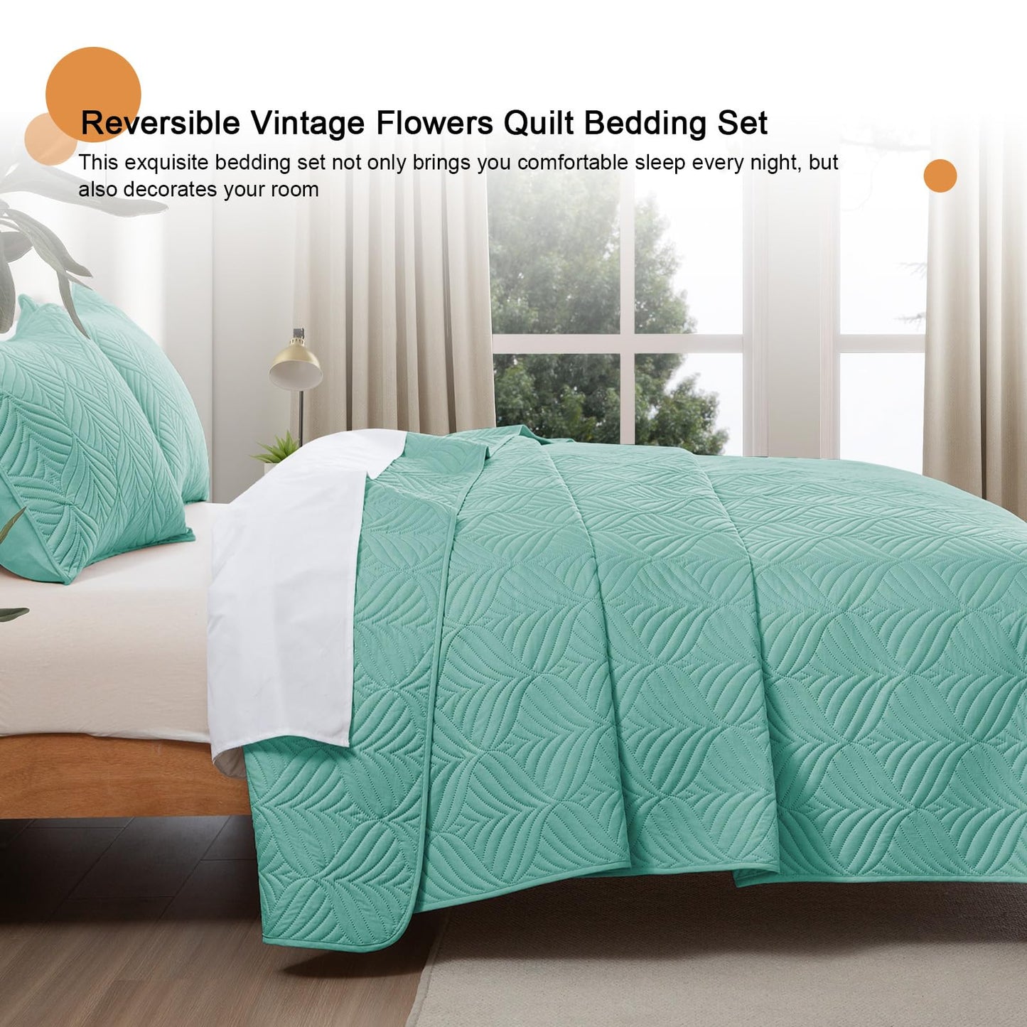 Whale Flotilla Extra Soft Full Queen Quilt Bedding Set, Lightweight Turquoise Bedspreads Quilts Queen Size with Modern Pattern, Reversible 3-Piece Coverlet with 2 Pillow Shames for All Seasons