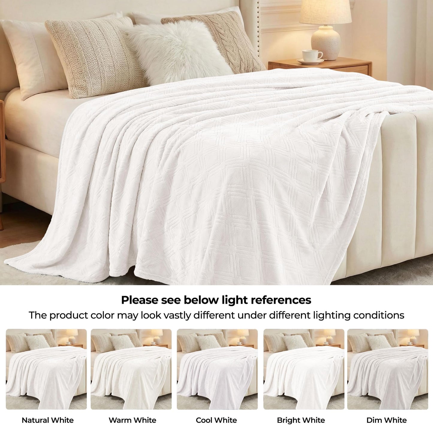 Superior Alaska Collection Quilted Diamond Throw Blanket - Soft Plush Velvety Fleece Blanket for Couch, Bed and Living Room Decor - Cozy, Warm & Lightweight All-Season Cover, King Size, Ivory