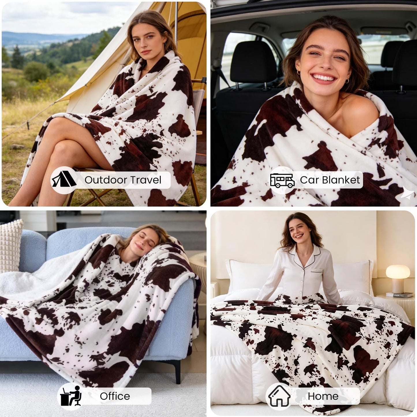 FLYSOWL Cow Print Blanket Throw All-Season Throw Warm Blanket Comforter Ultra Soft Blanket Cute Farmhouse Decor for Bed/Couch/Travel/Office Gift for Women & Girls 50x60 Inches