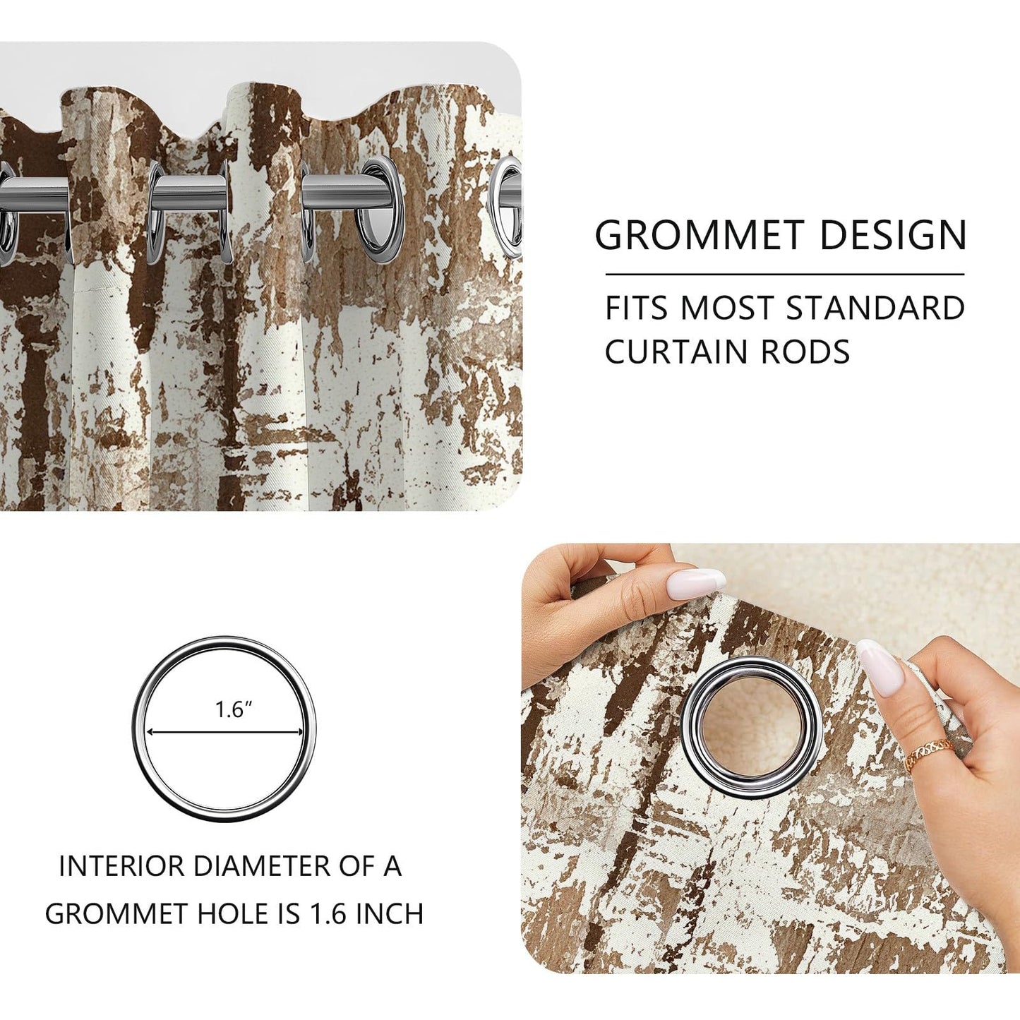 Rufxnn Abstract Curtains, Modern Distressed Curtain Blackout, Contemporary Neutral Curtains 63 Inch Length, Minimalist Brown Drapes for Living Room Bedroom, Grommet Room Darkening Curtain 2 Panel Set