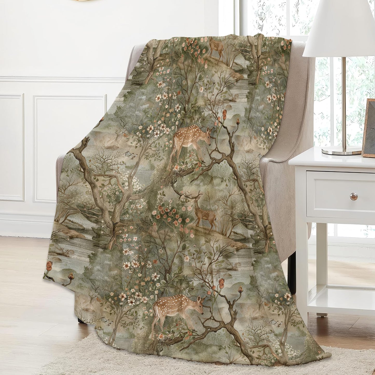 Aonimonis Deer Forest Throw Blanket Gifts for Women, Soft Fuzzy Warm Cozy Flannel Blankets for Bedroom, Travel, Couch, Home Decor 50x60 in