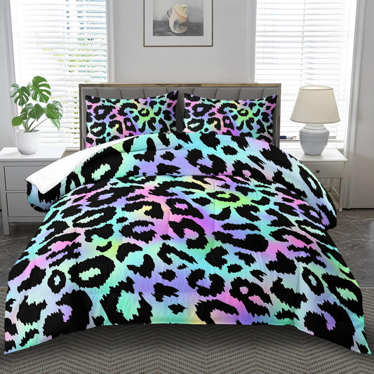 llyxsesty Rainbow Leopard Print Comforter Set King Girls Colorful Cheetah Comforter King Animal Leopard Print Bedding Set Women Purple Cheetah Bedding Quilt Bedroom Decor