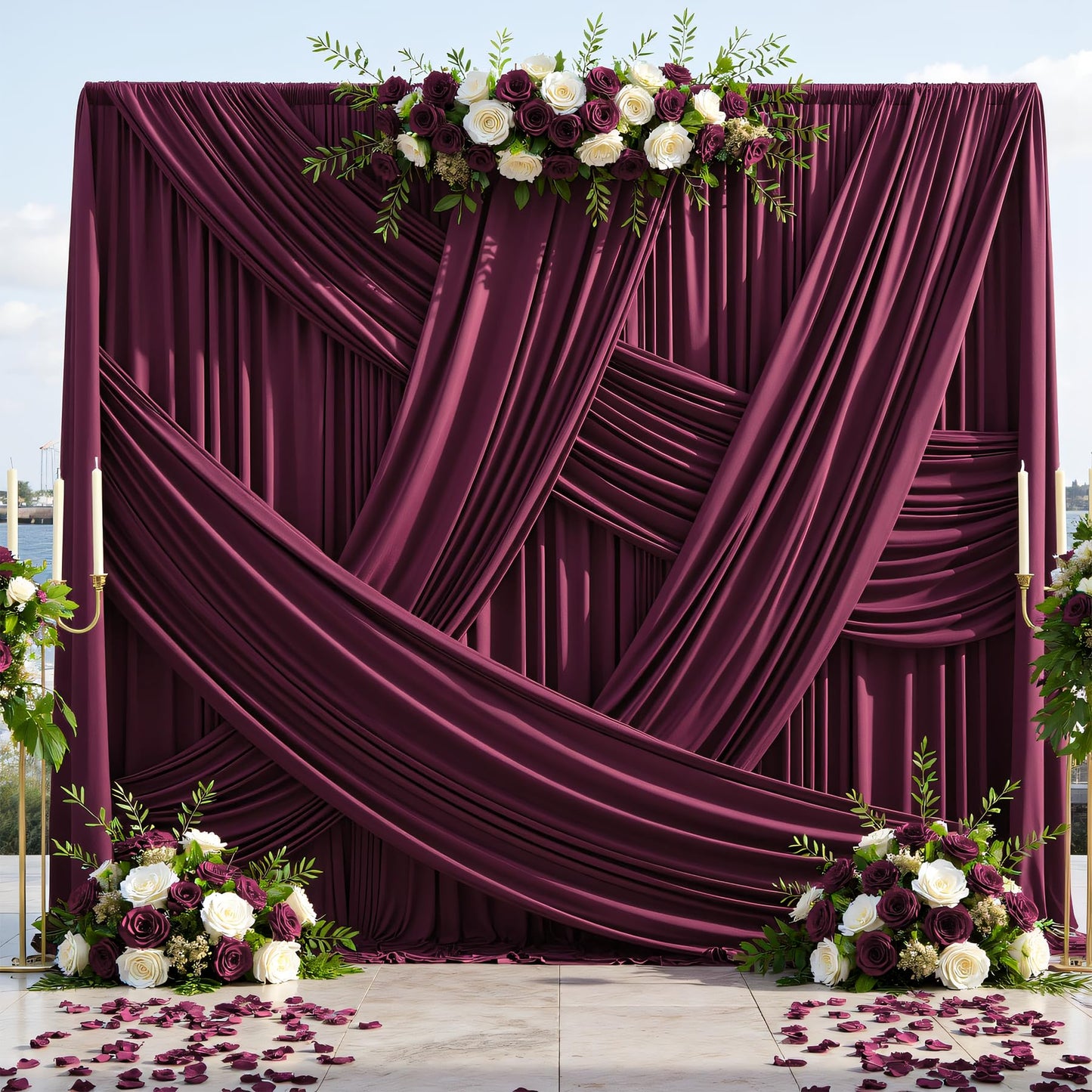 10ft×12ft Burgundy Backdrop Curtains for Wedding Parties, 2 Panels Wrinkle Free Polyester Photo Backdrop Drapes Back Drop Cloth for Birthday Photography Background