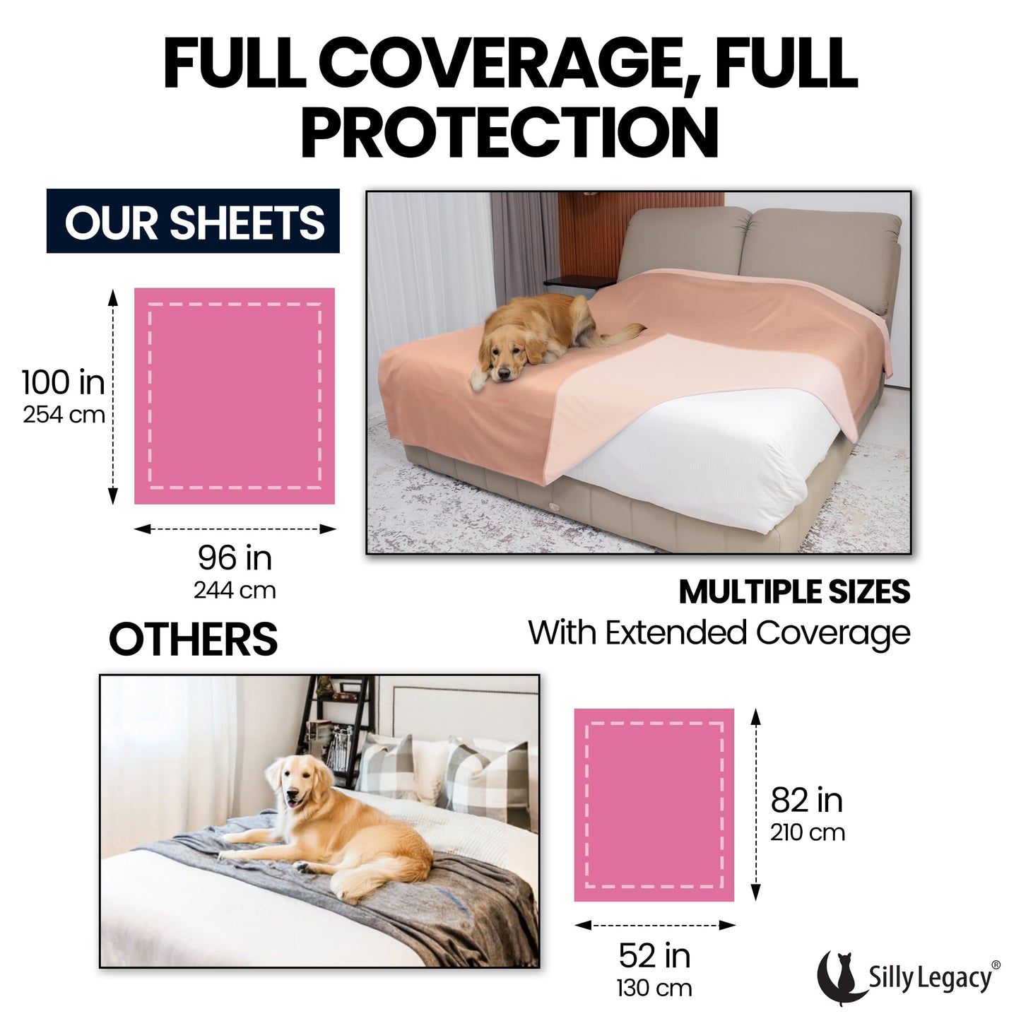 SILLY LEGACY Thin Reversible Waterproof Protective Cover or Liner for Bed or Couch (Queen Size, 96 x 82 inch), for Dogs and Cats, Babies; Incontinence, Dirt, Drool