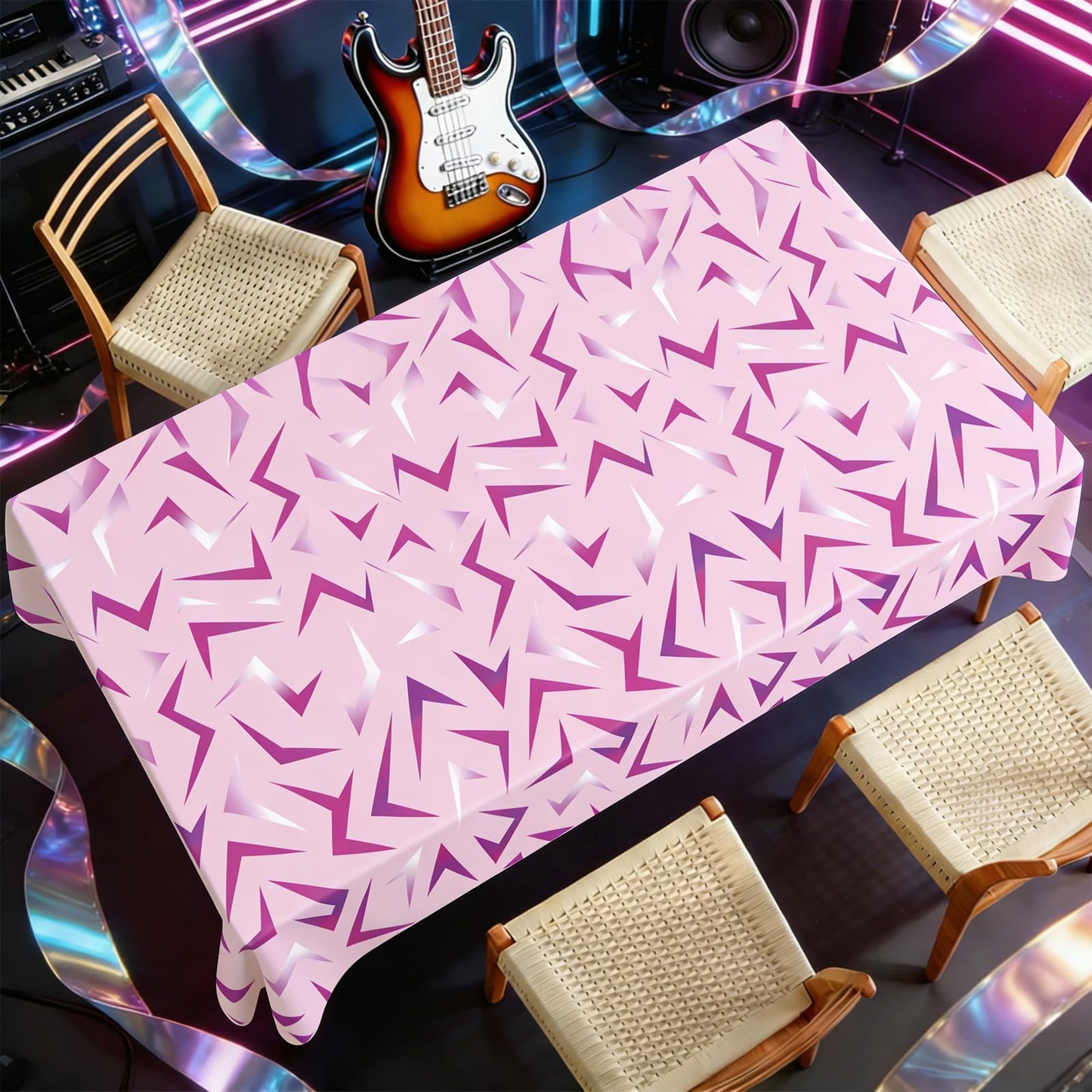 2Pcs Kpop Birthday Decorations Tablecloths, 54 x 108 inches, Purple Lightning Pattern Disposable Plastic Tablecloths for Demon Hunter Theme Party Halloween Birthday Bachelor Party Supplies(Pink)