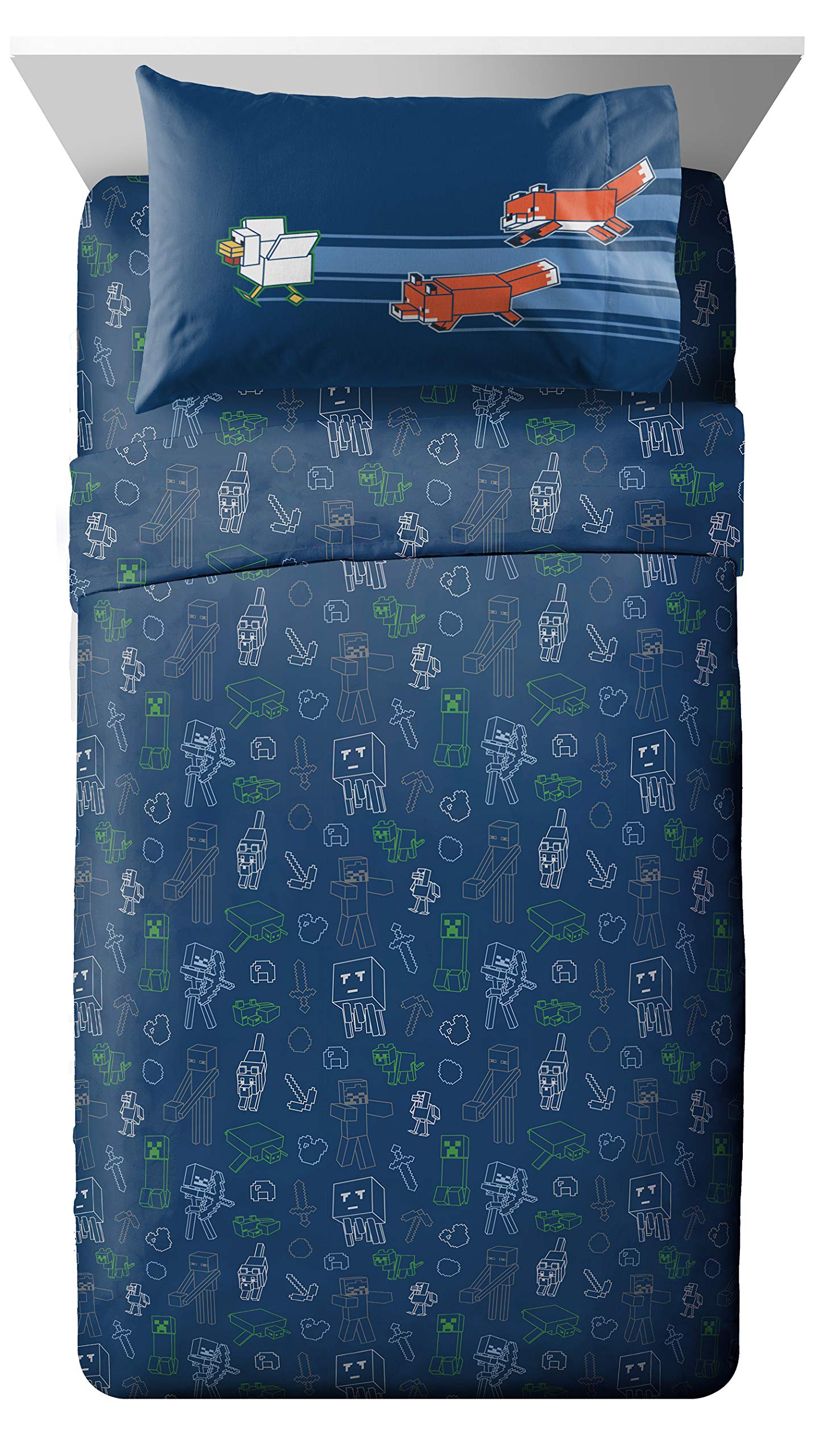 Jay Franco Minecraft 5 Piece Twin Bedding Set - Includes Reversible Comforter, Sheets and Pillowcases - Features Creeper, Ghost, Zombie and Enderman