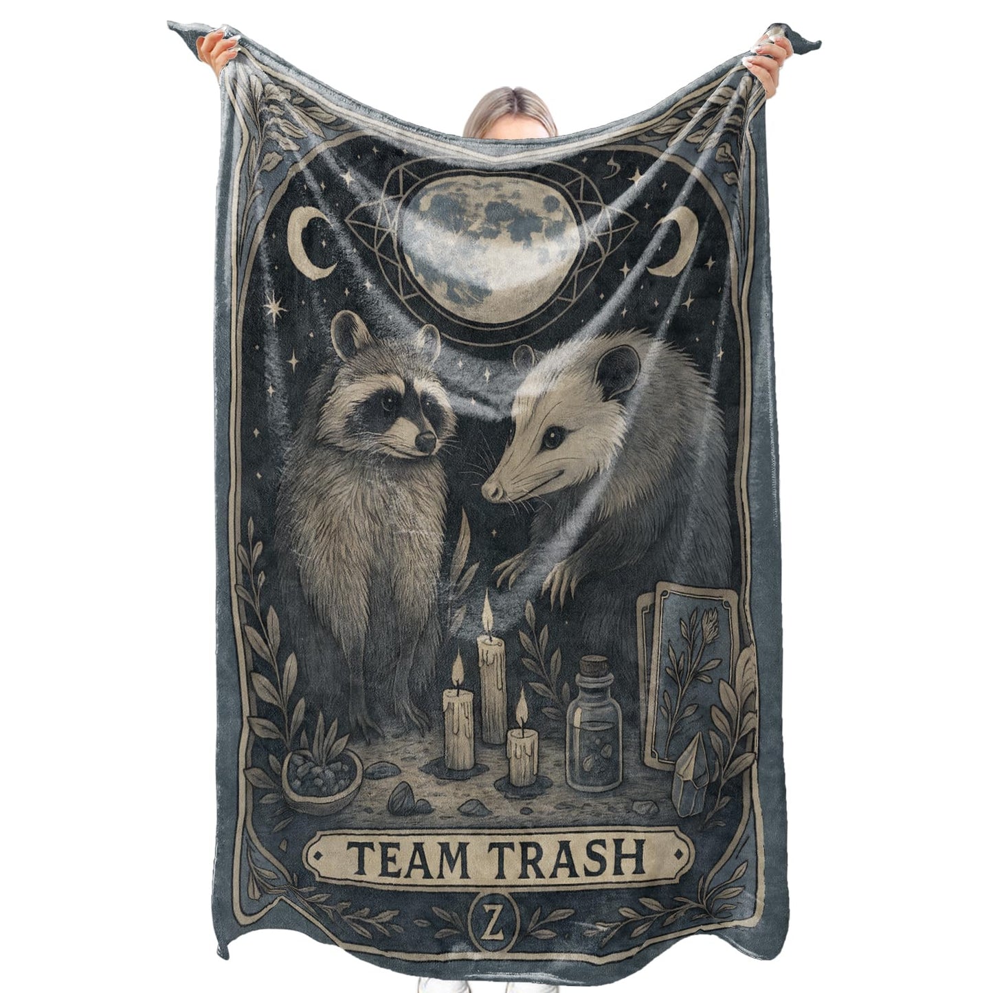 zbezbe Raccoon and Opossum Flannel Blanket Gothic Moonlit Night Star Tarot Candle Lightweight Blankets 60x50inch Single Sided Print Throw for Sofa Couch Bed Decor Adults Gifts