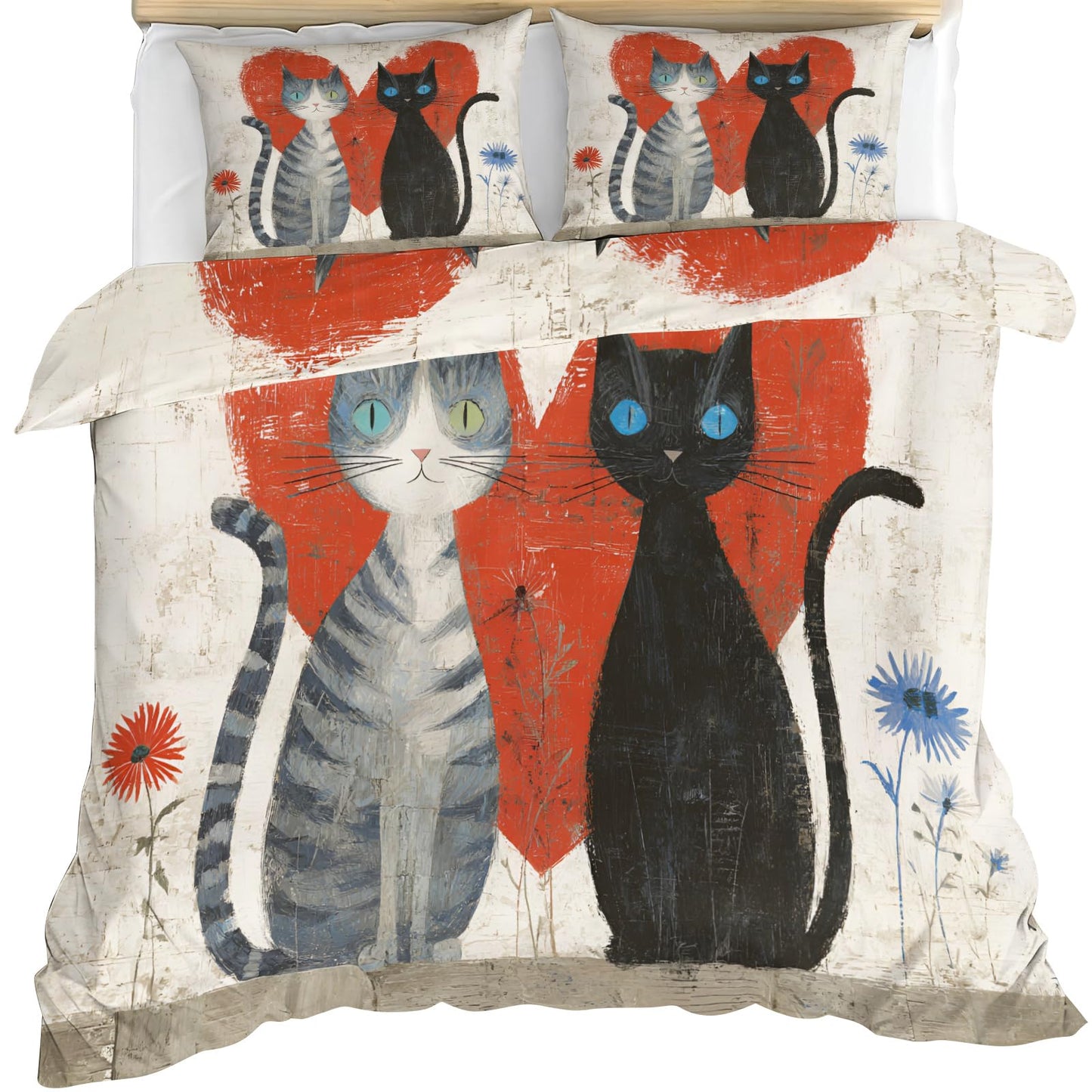 ZAMODE Cat Comforter Cover Oversized King Size 120" x 98", Cartoon Cat Duvet Cover, Fantasy Pet Kitten Bedding Set with 2 Pillowcases