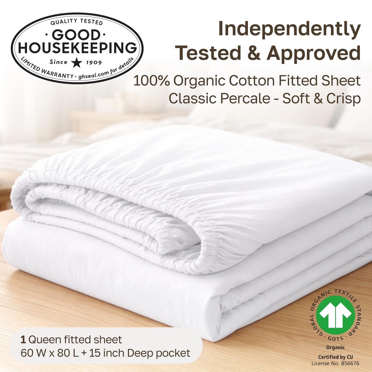 California Design Den Queen Size Fitted Sheet Only - 100% Organic Cotton Percale, Deep Pocket Fitted Sheet, Lightweight, Crisp and Durable - Soft Taupe