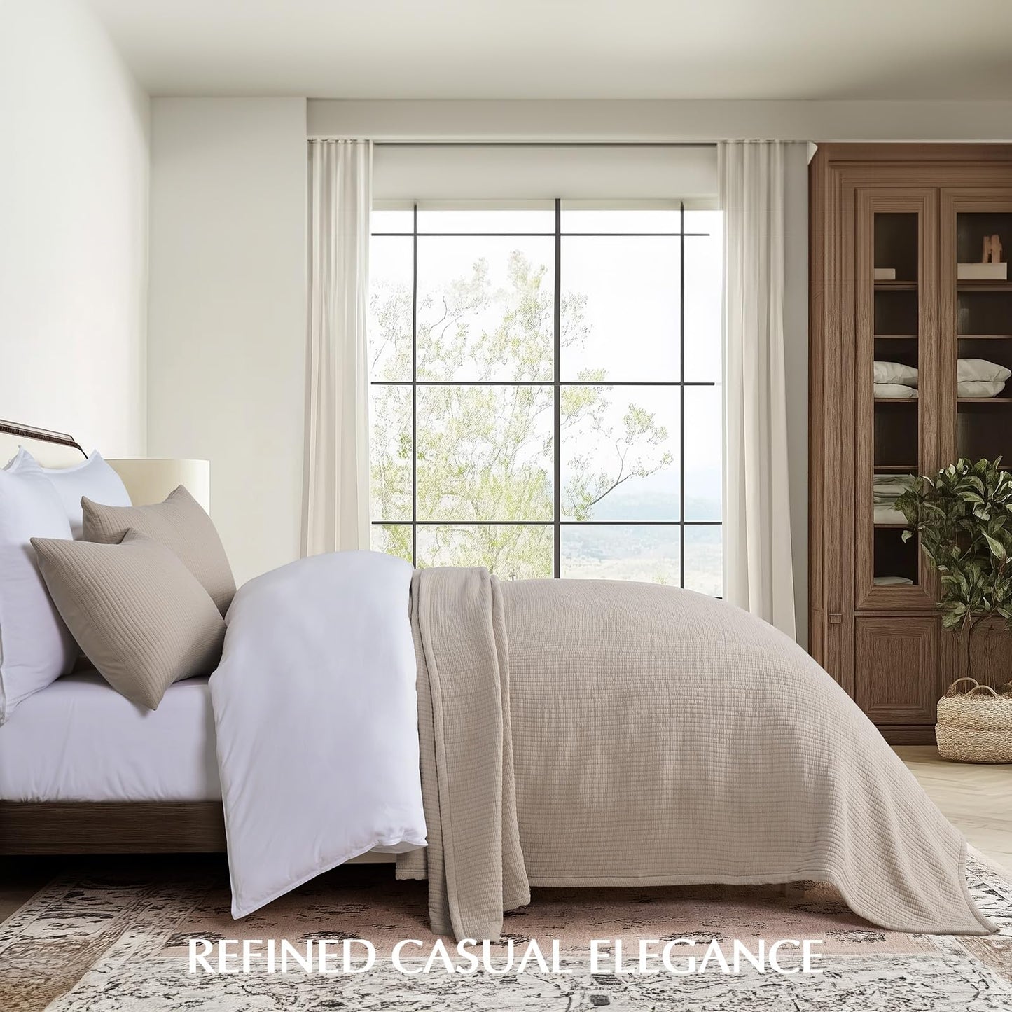 EVERGRACEHOME Cotton Gauze King Bedspread, Ultra Soft Prewashed Pick Stitch Matelassé Coverlet, Lightweight Textured Oversized King Quilt Bedding Set for All Season, with 2 Shams, Khaki Tan