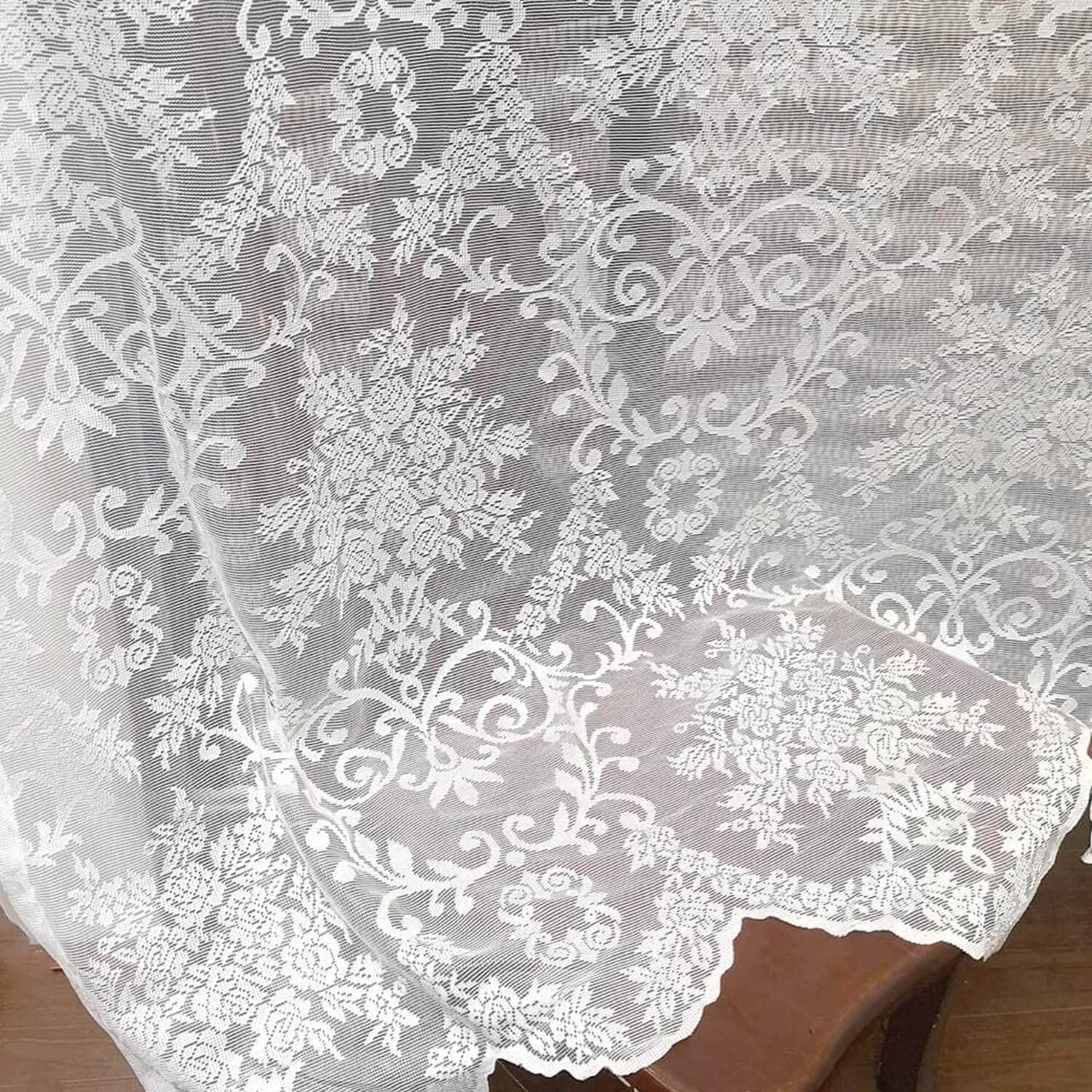 WUBODTI 84 Inch White Lace Curtains with Valances Attached 2 Panels, Floral Embroidered Semi Sheer Window Curtain Lace Tulle Rod Pocket Window Drapes with Valance for Living Room Bedroom Balcony